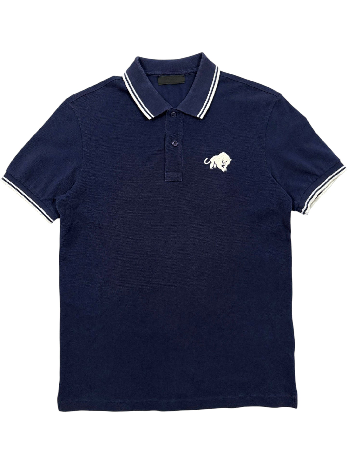Prada Navy Piqué Polo Shirt White Twin Tipped Collar