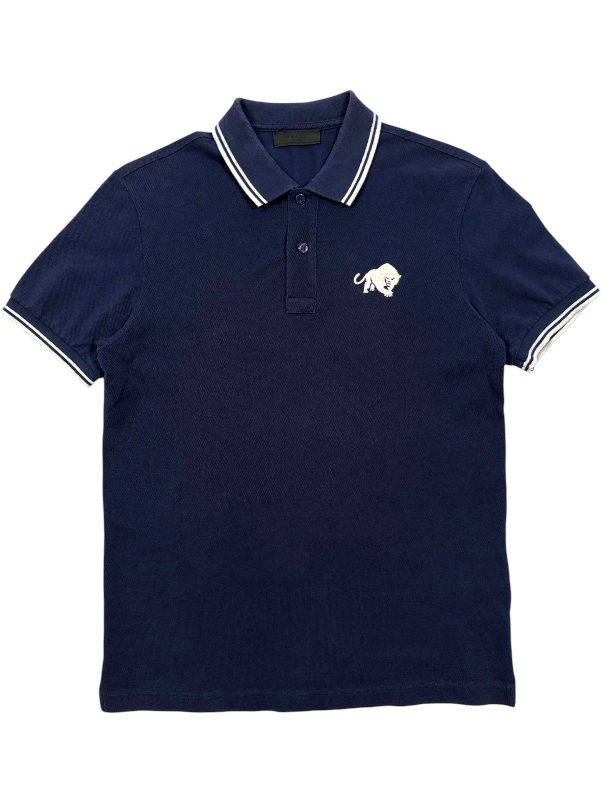 Prada Navy Piqué Polo Shirt White Twin Tipped Collar