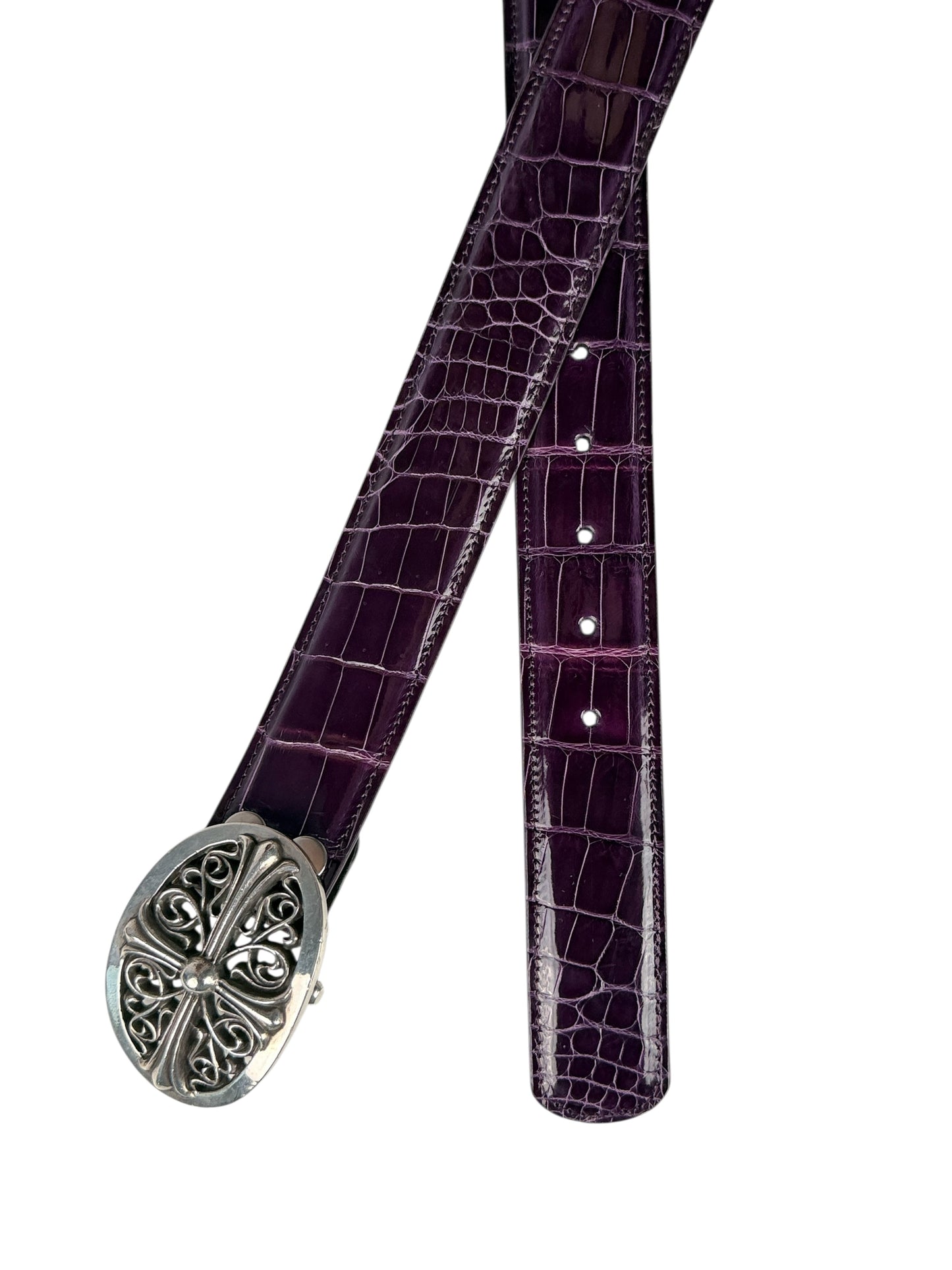 AMAL glossy purple crocodile belt strap V2 exotic leather