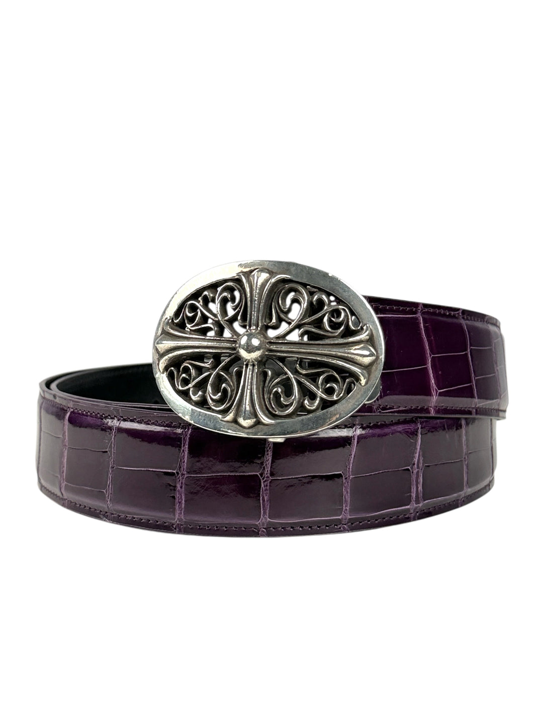 Purple crocodile belt strap with AMAL two snap button buckle system