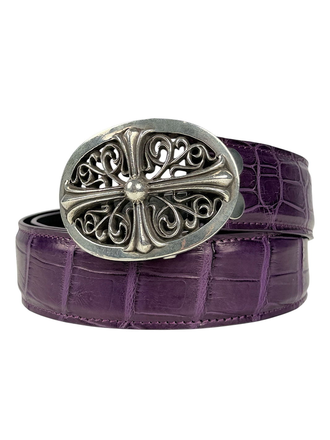 Purple crocodile belt strap with AMAL two snap button buckle system