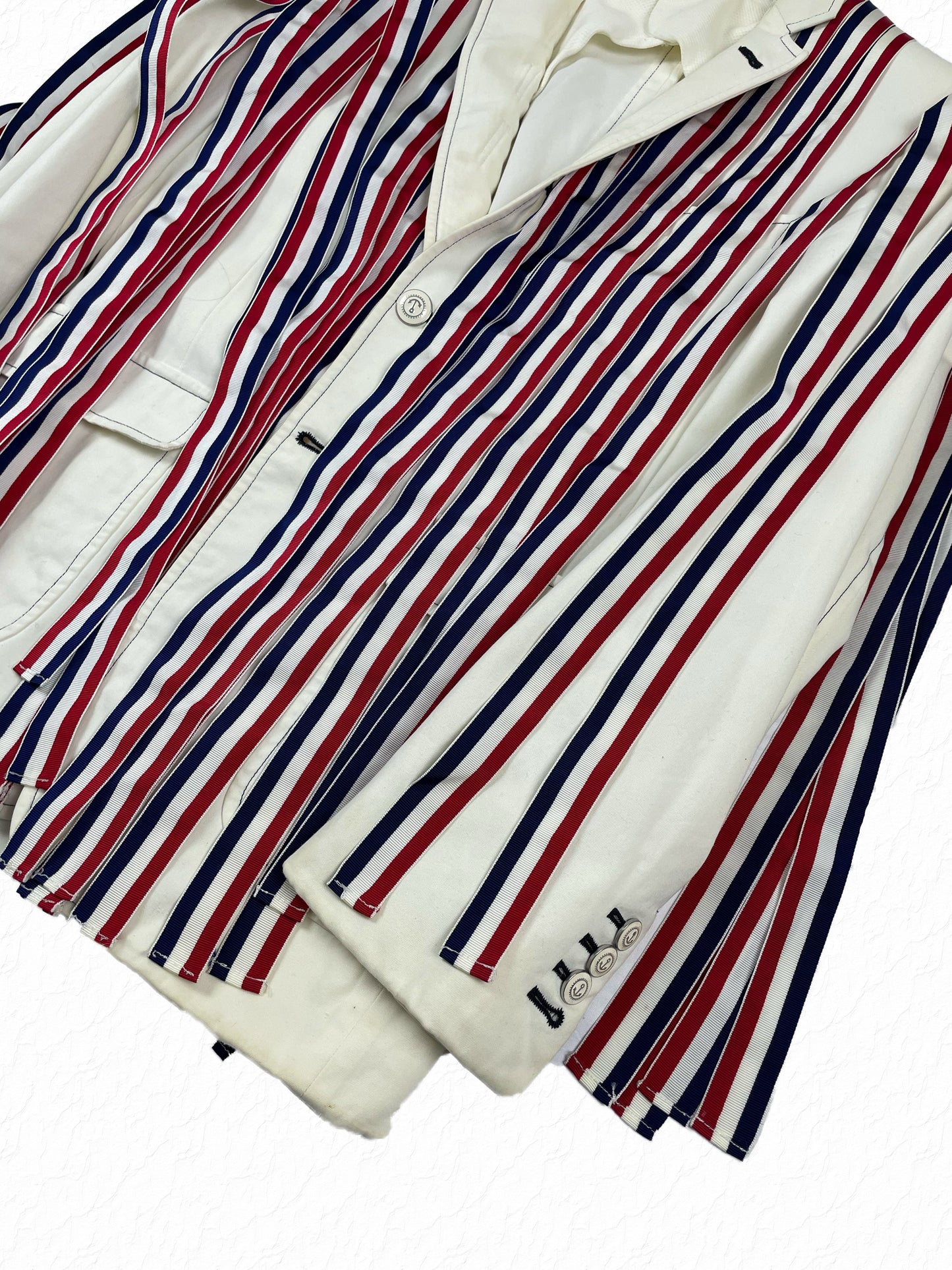 Red White Blue Grosgrain Lava Lava Straps on Thom Browne Blazer
