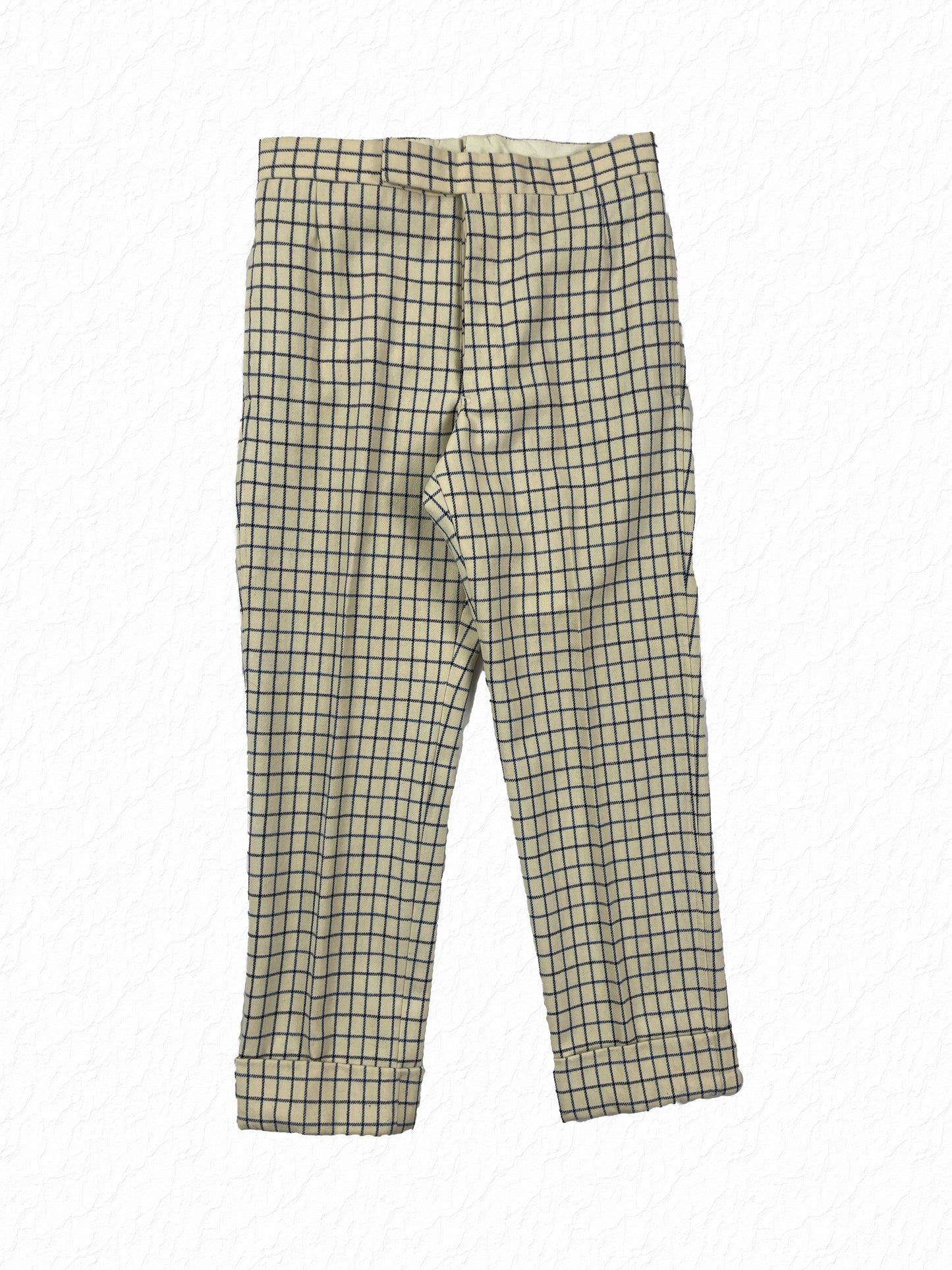 Thom Browne window pane wool trousers in cream and navy