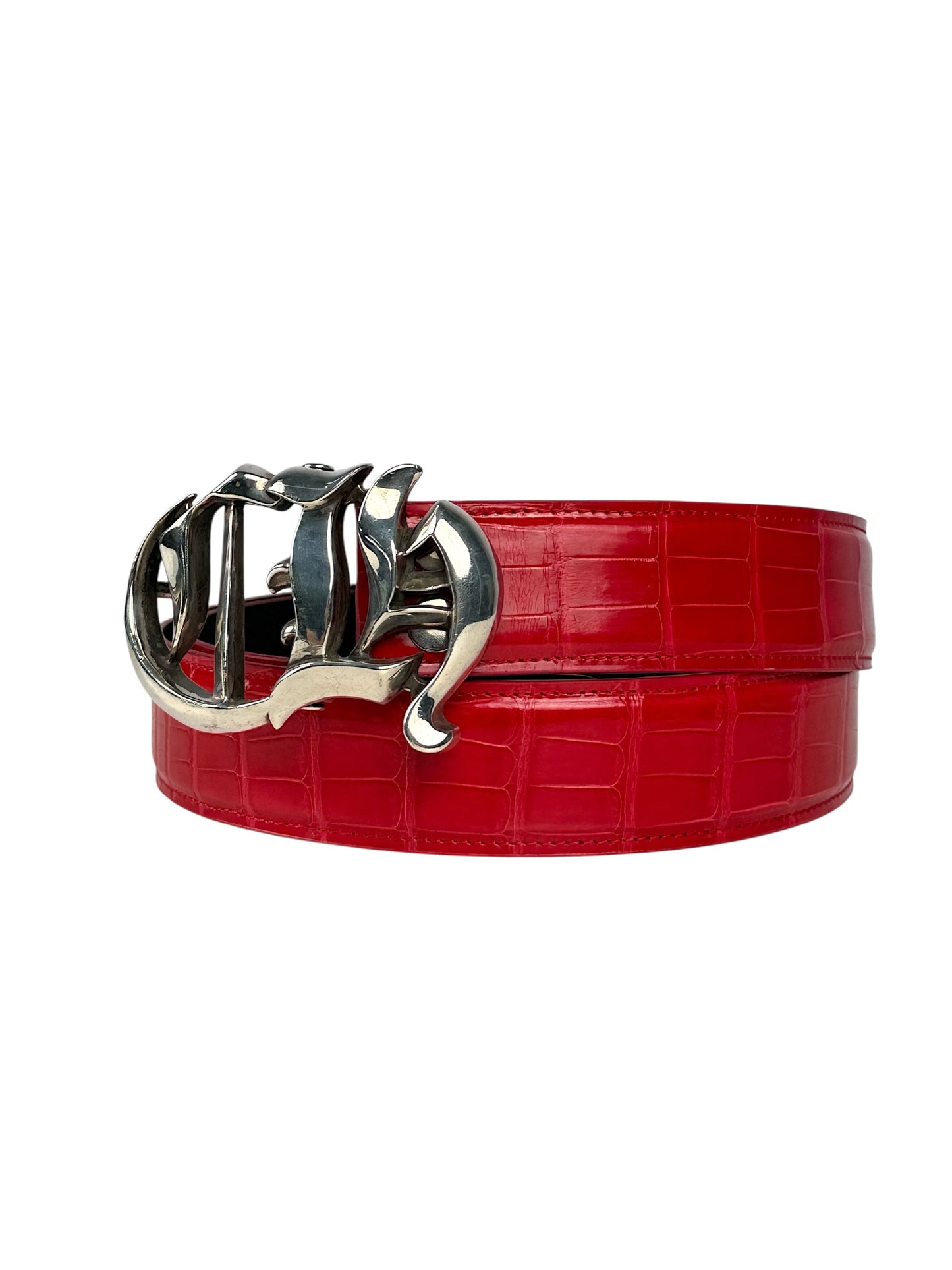 Red crocodile belt strap with AMAL two snap button buckle system