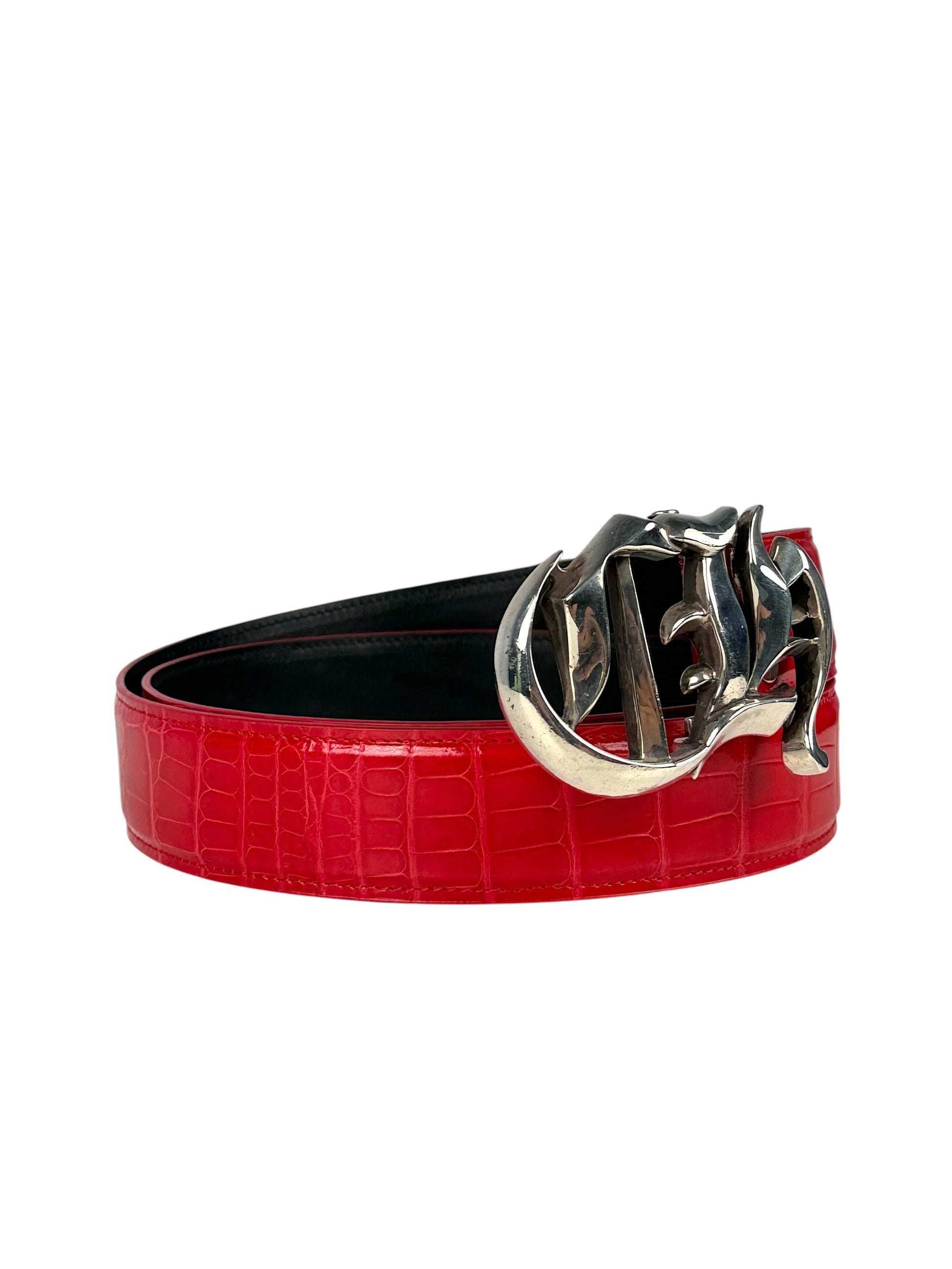 Exotic crocodile leather belt strap by AMAL in glossy red