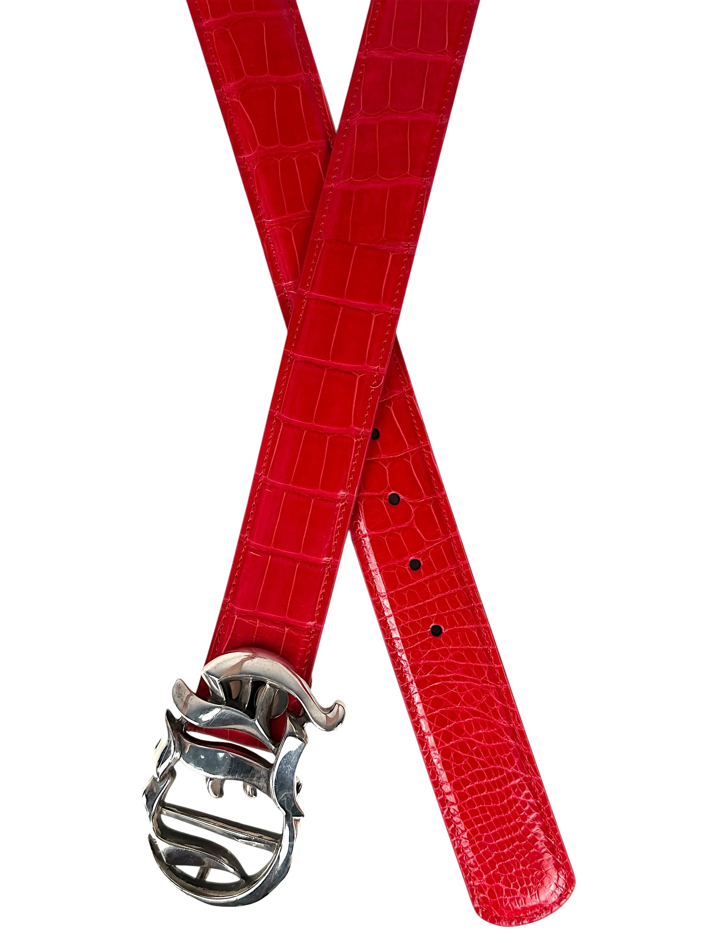 Crocodile belt strap AMAL glossy red patterned leather