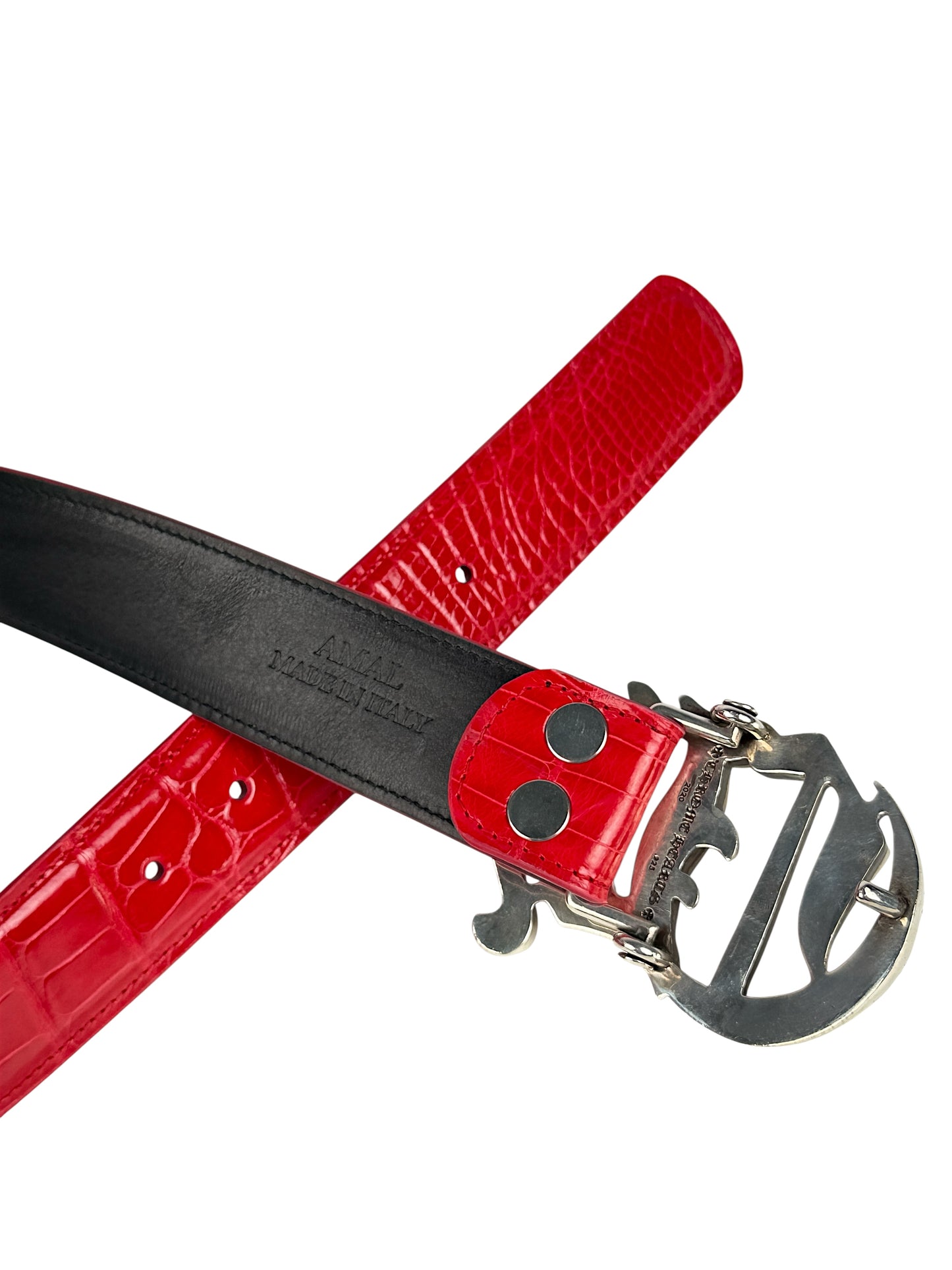 Glossy red crocodile leather belt strap AMAL V2 model