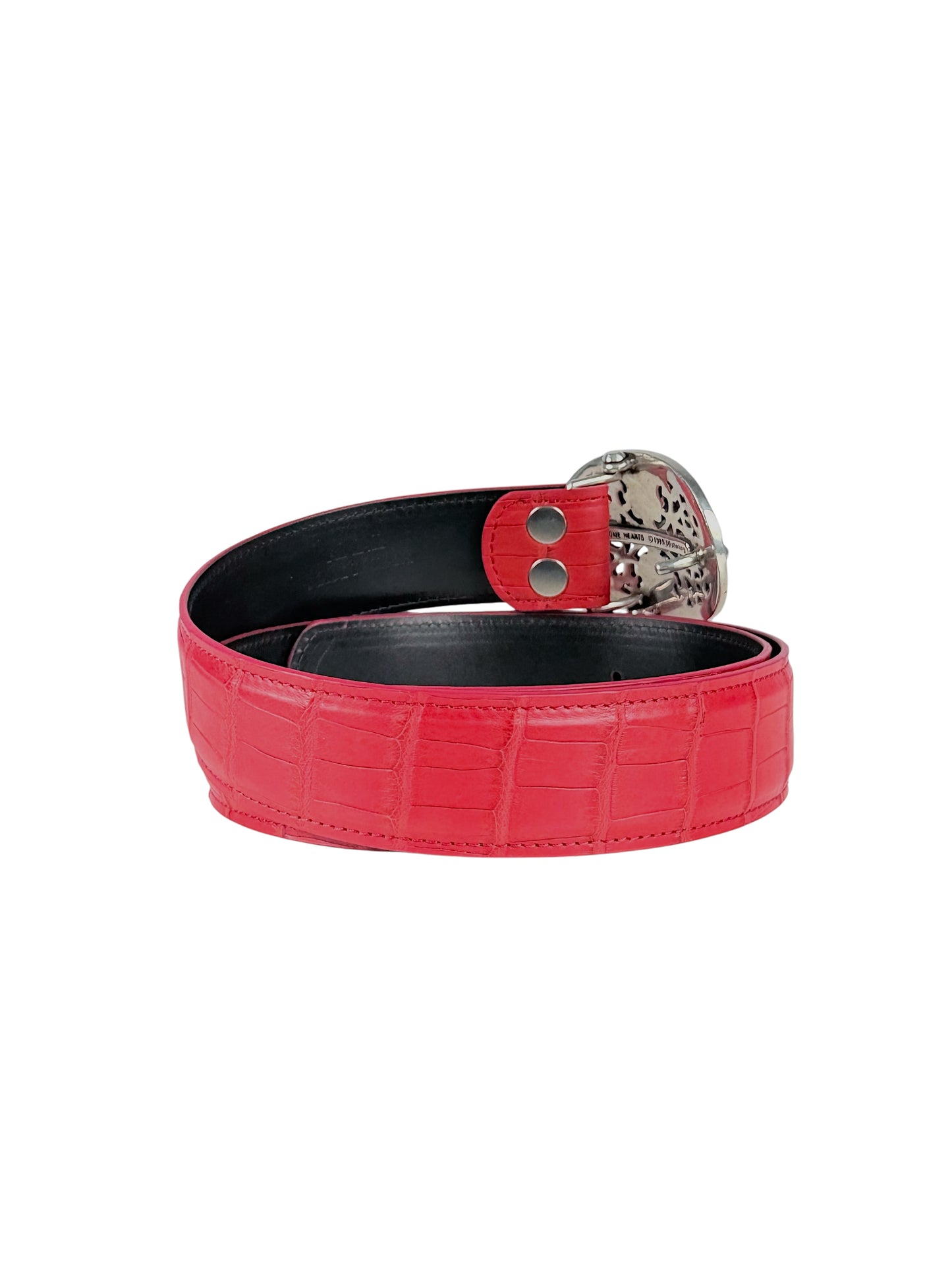 Exotic crocodile leather belt strap by AMAL in matte red