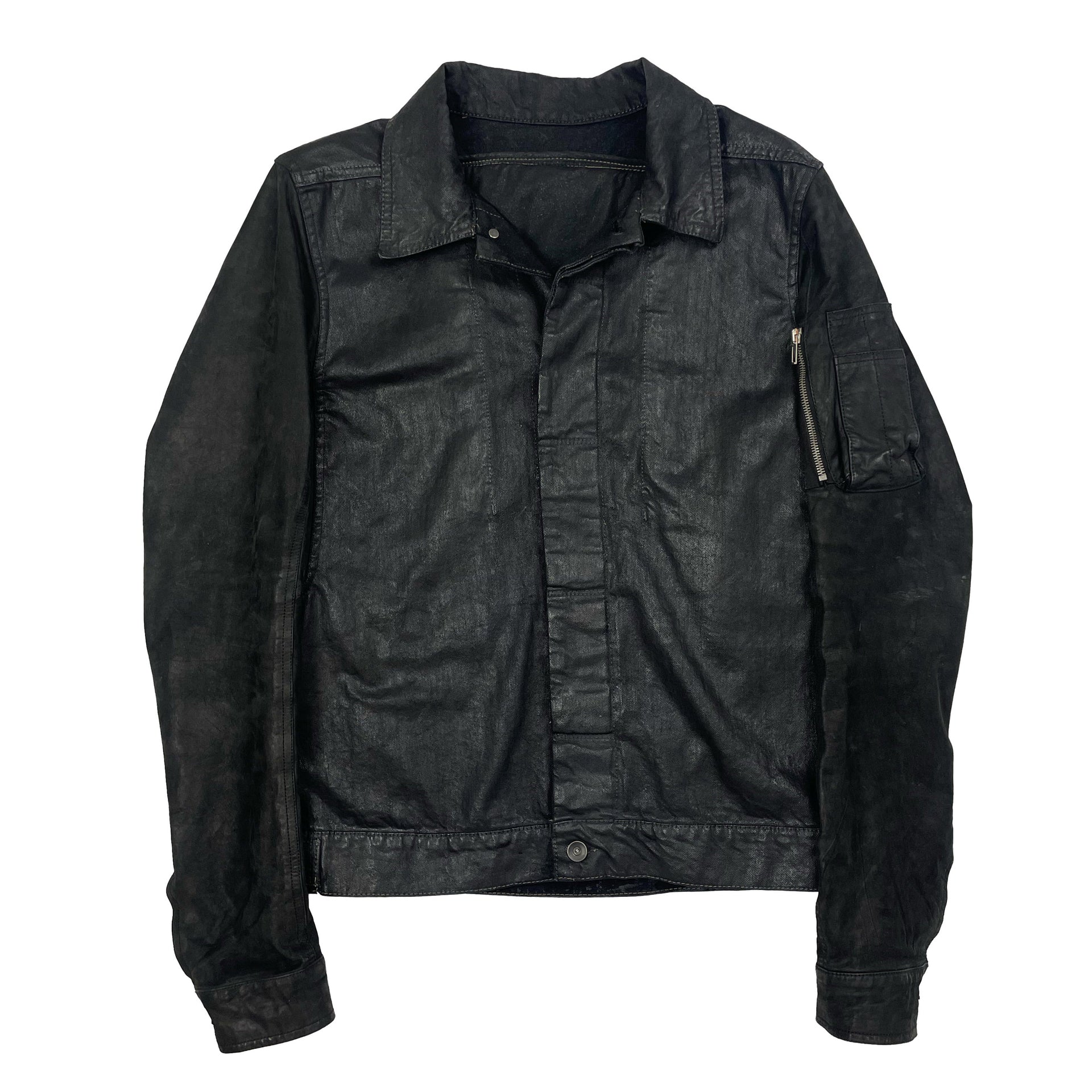 RICK OWENS SLAVE JACKET WAXED DENIM / LAMB LEATHER SLEEVE – Young 