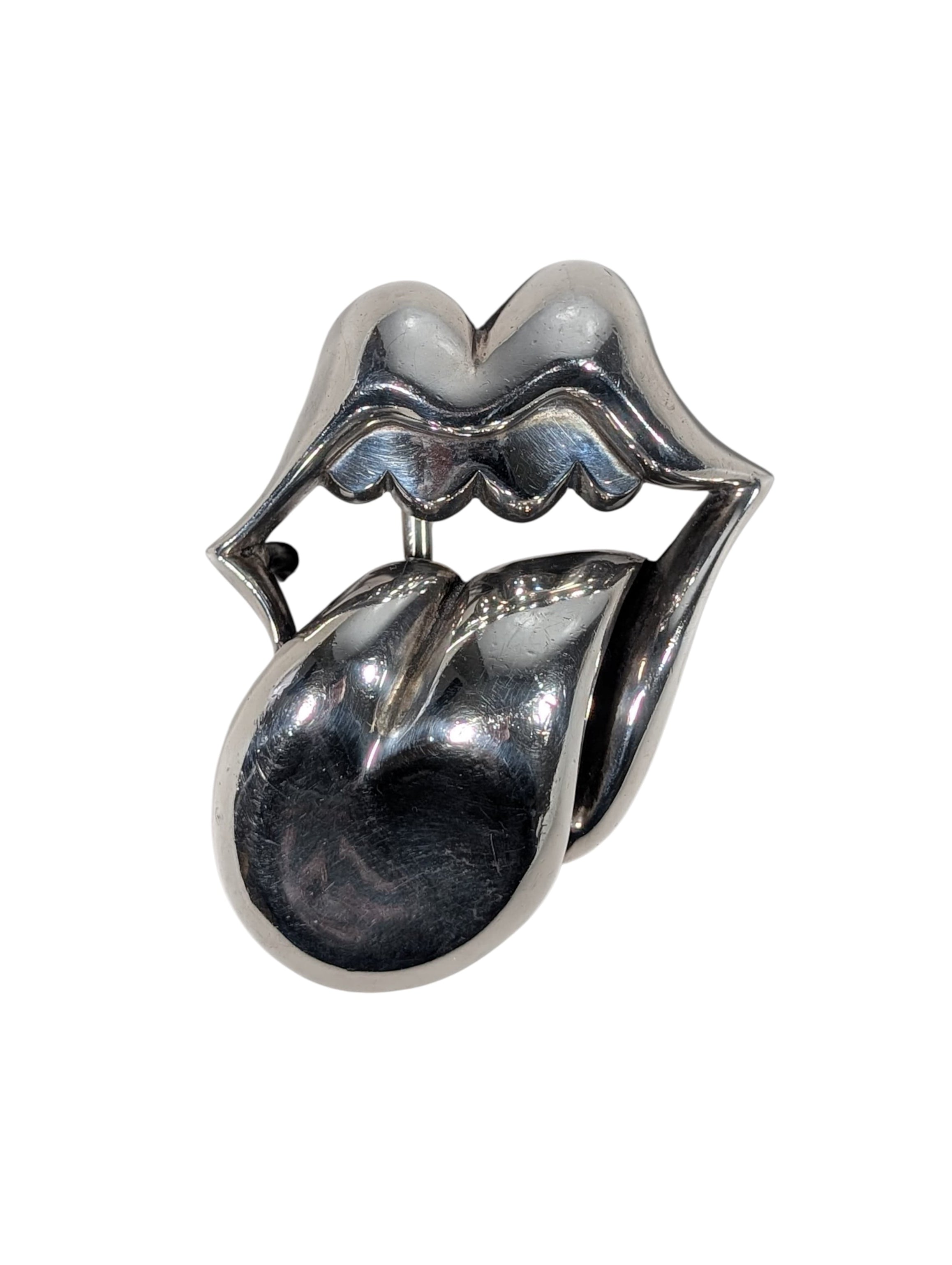 chrome hearts rolling stones lip tongue belt buckle sterling silver 925 jewelry rare collectible