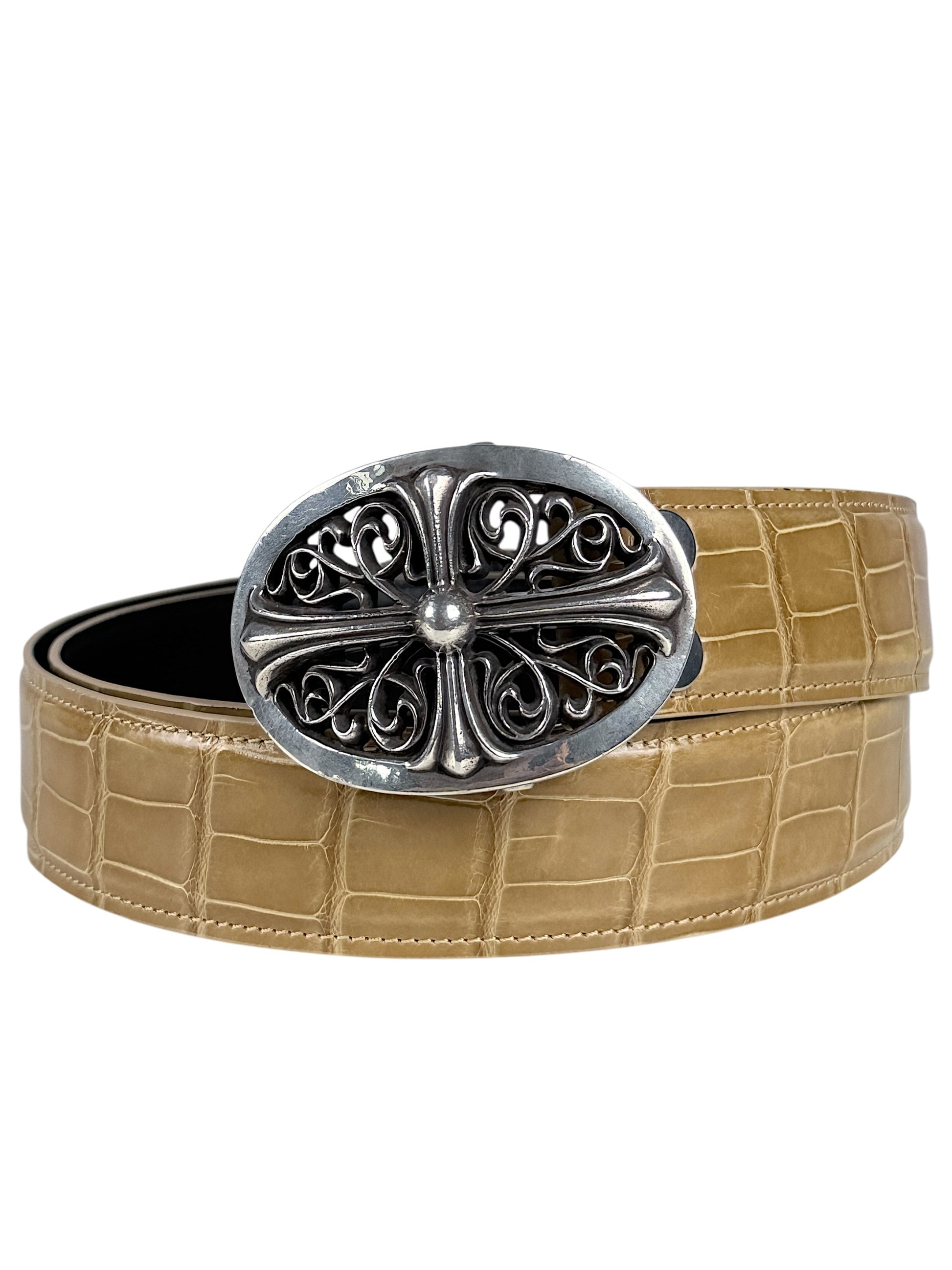 Sand crocodile belt strap with AMAL two snap button buckle system