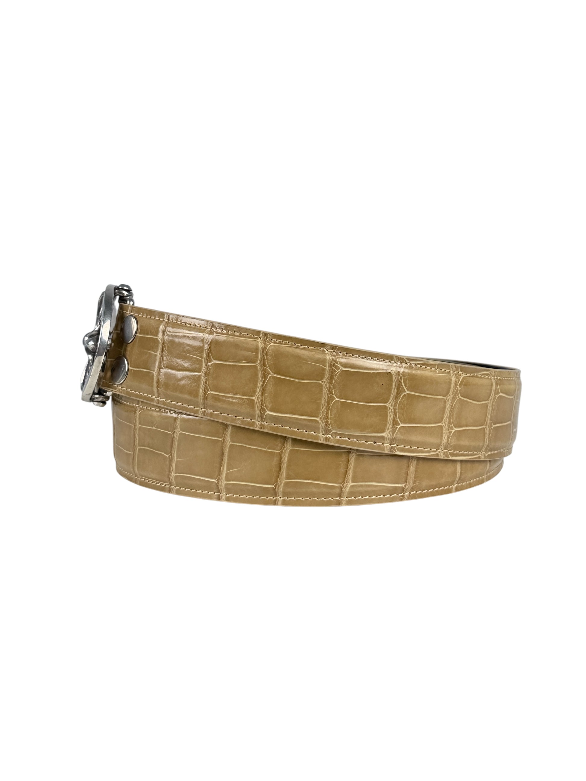 Exotic crocodile leather belt strap by AMAL in glossy sand