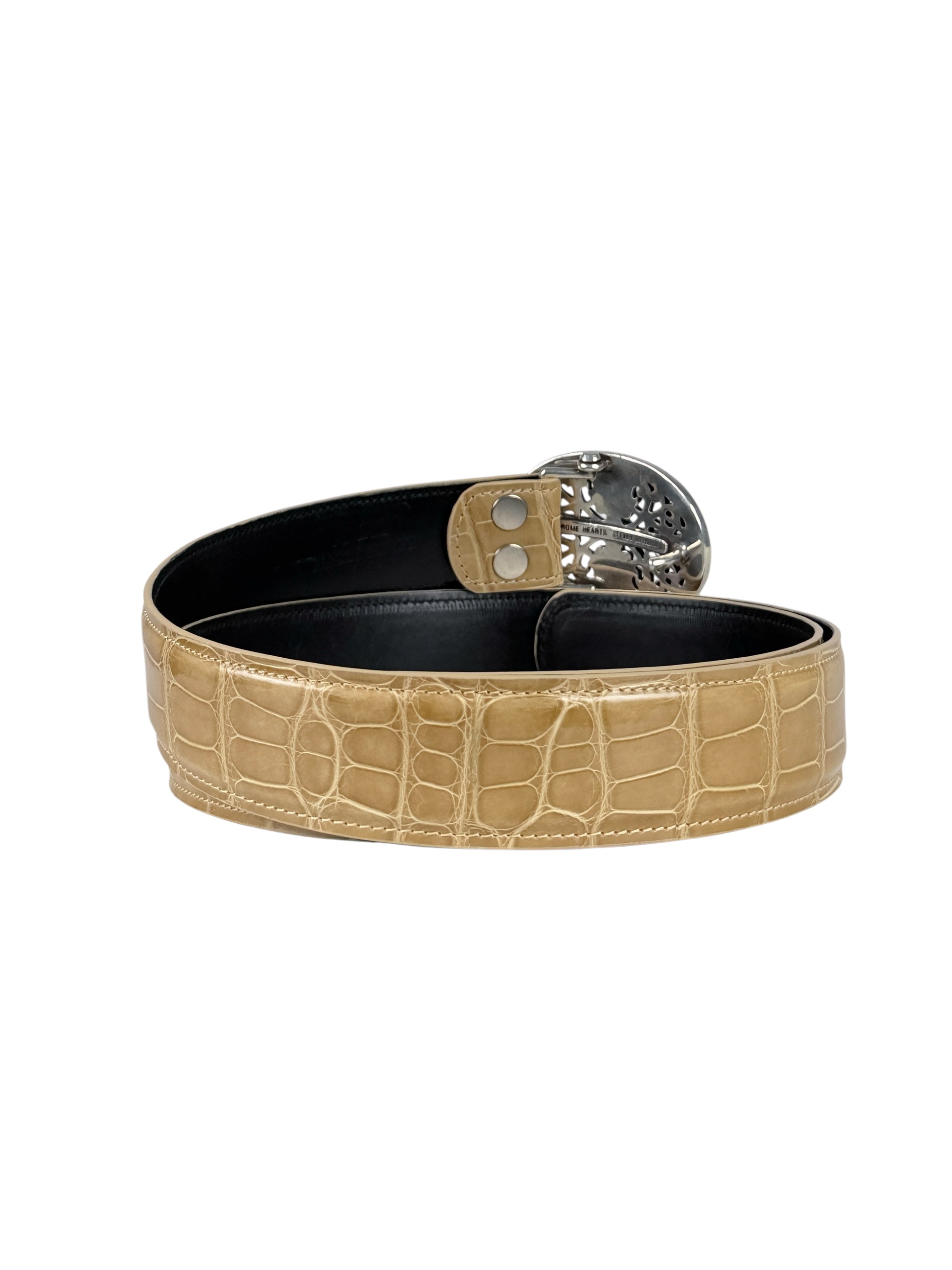 AMAL V2 belt strap shown with Chrome Hearts oval cross buckle
