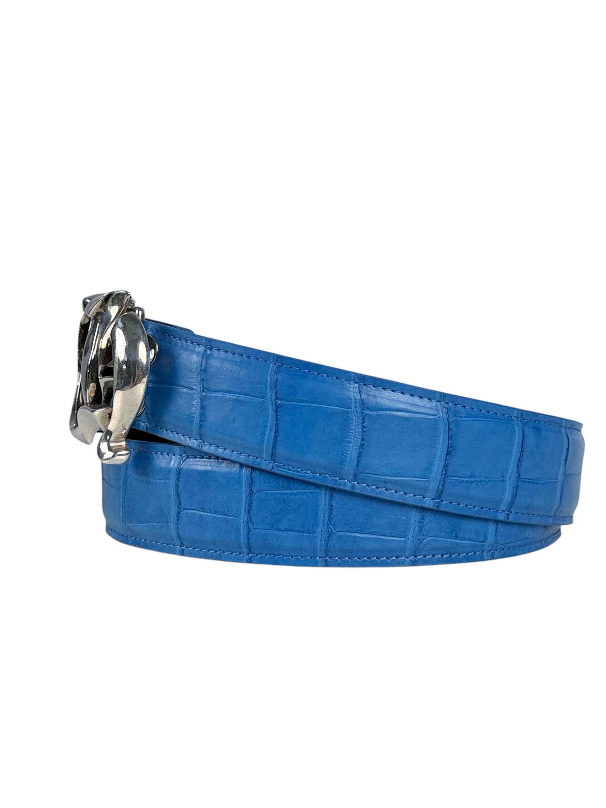 Sky Blue crocodile belt strap with AMAL two snap button buckle system