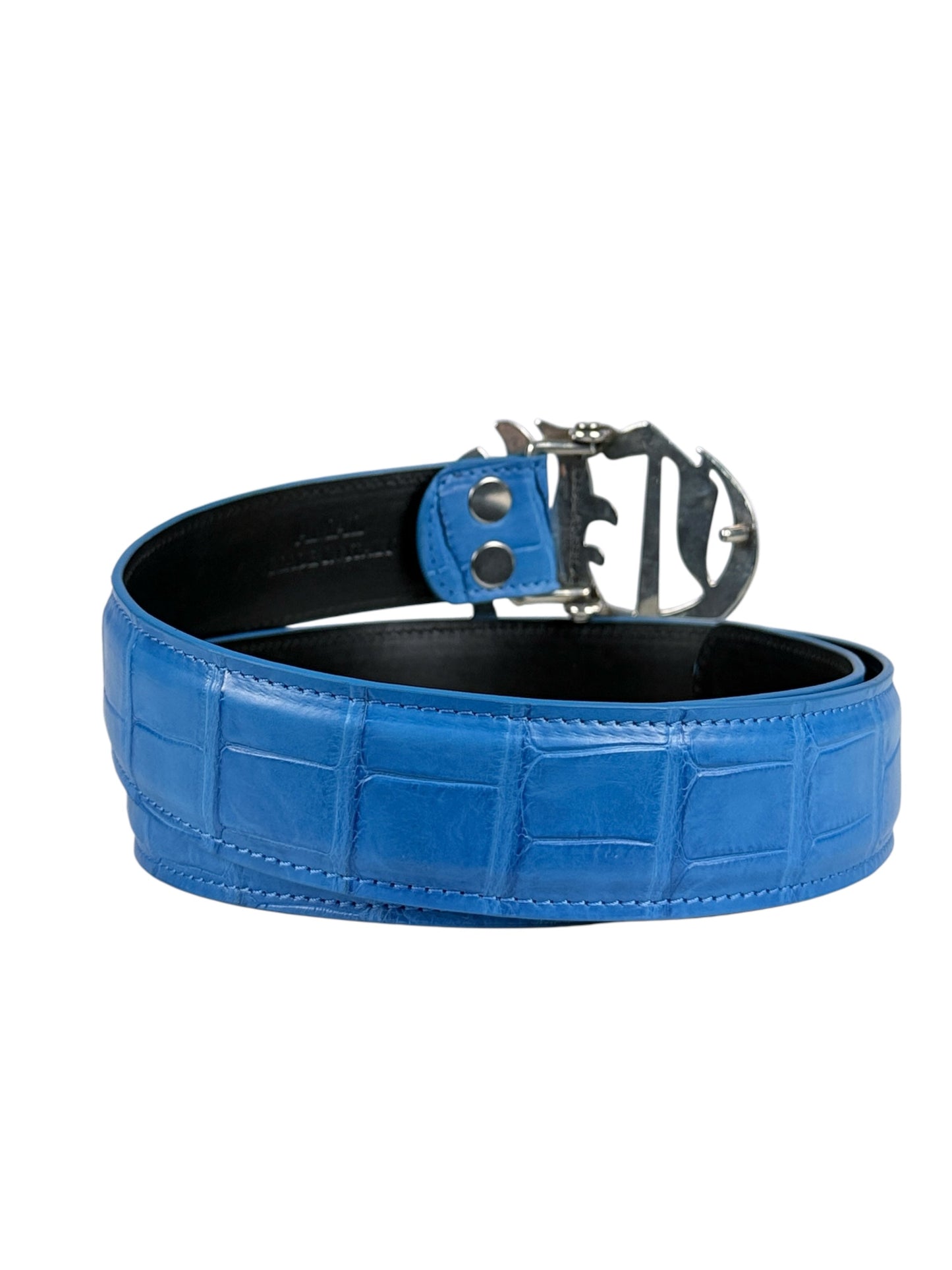Exotic crocodile leather belt strap by AMAL in matte sky blue
