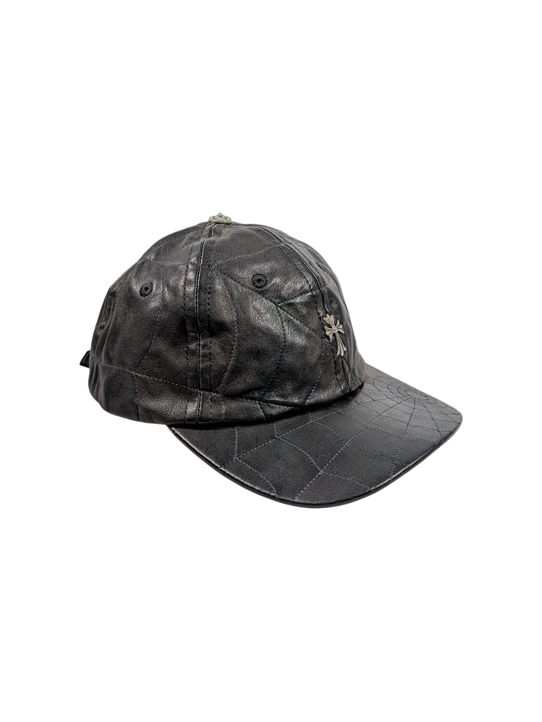 chrome hearts spiderweb trucker hat black leather silver cross patch rare collectible cap