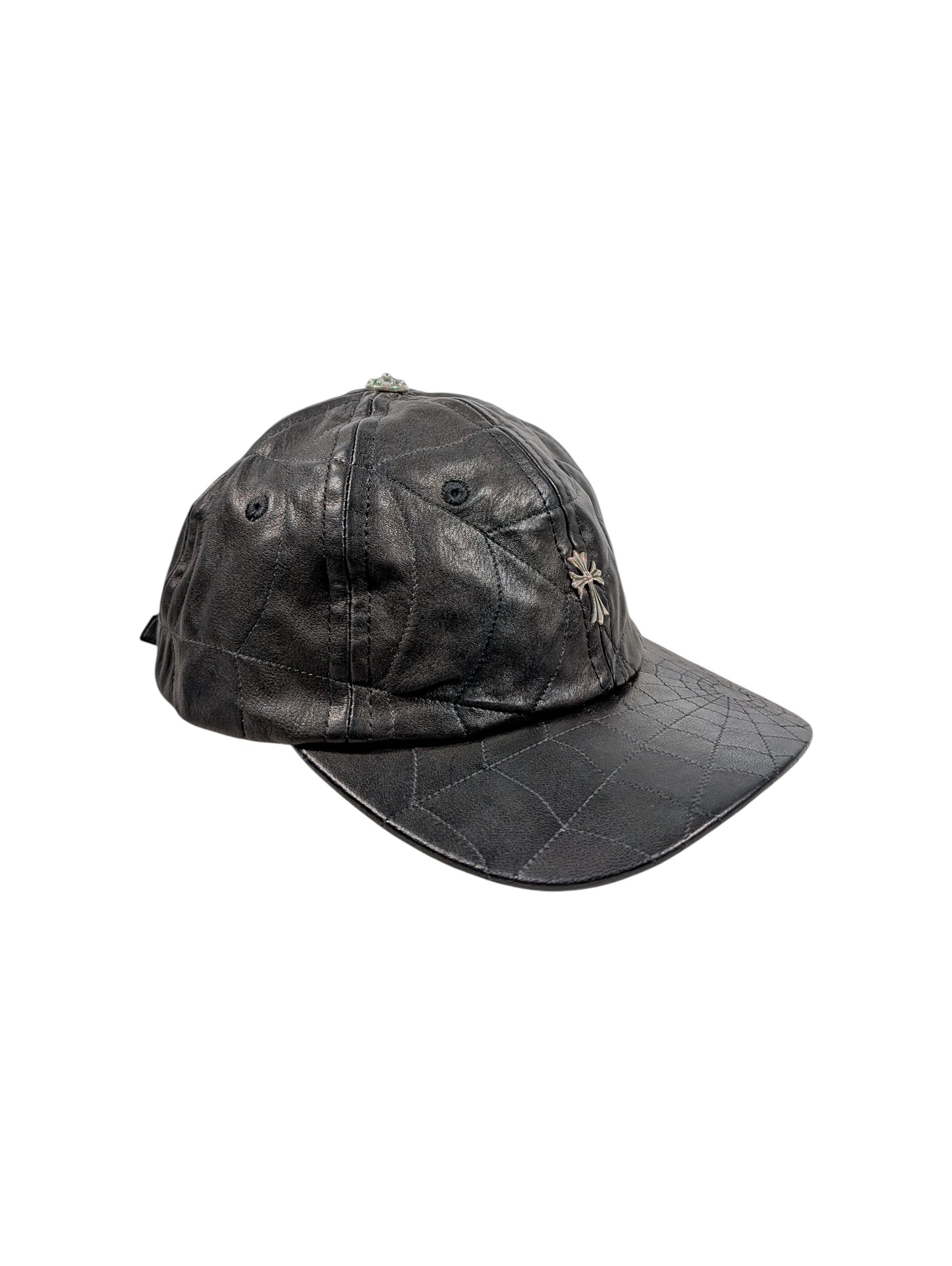 chrome hearts spiderweb trucker hat black leather silver cross patch rare collectible cap