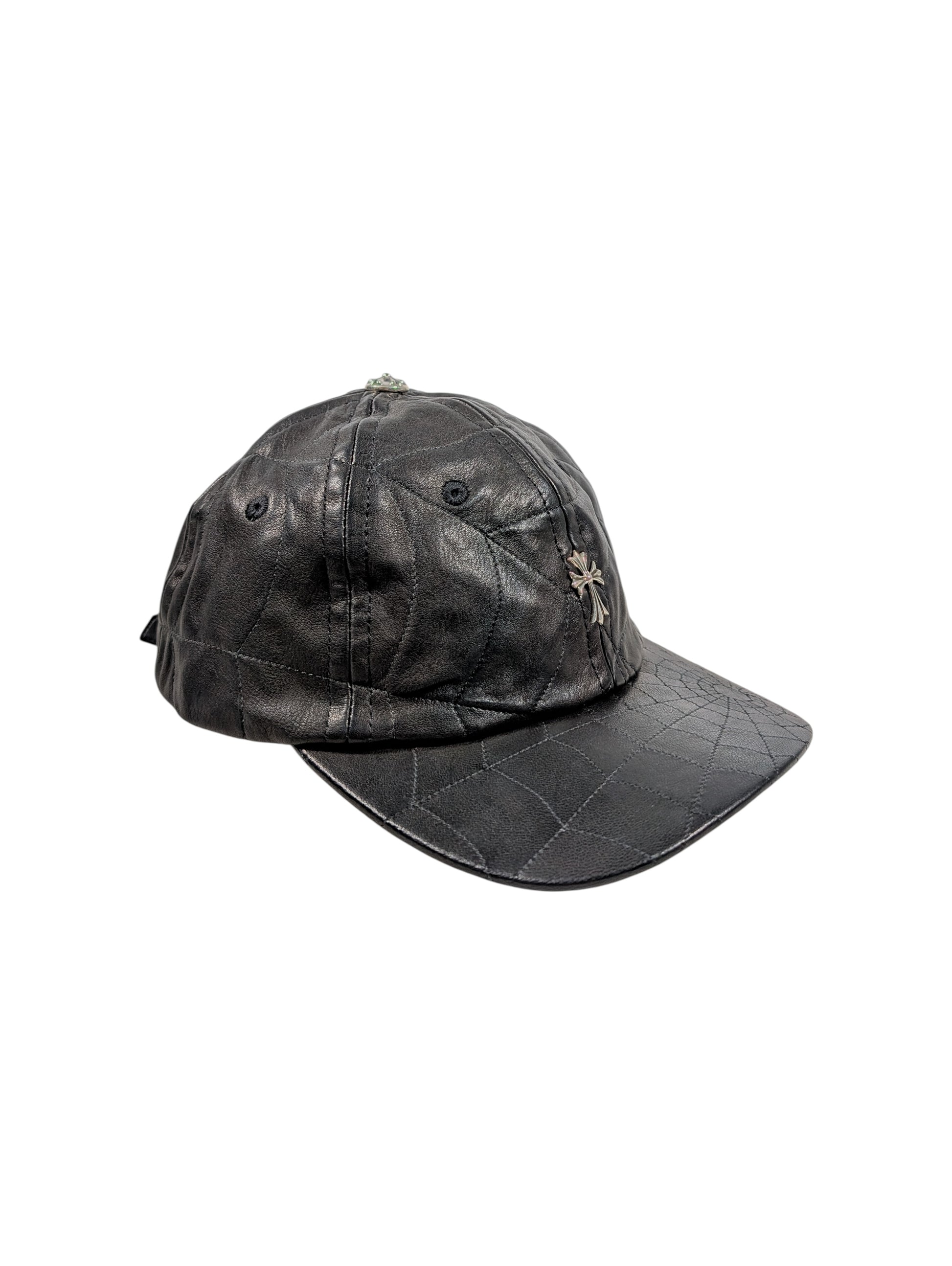 chrome hearts spiderweb trucker hat black leather silver cross patch rare collectible cap