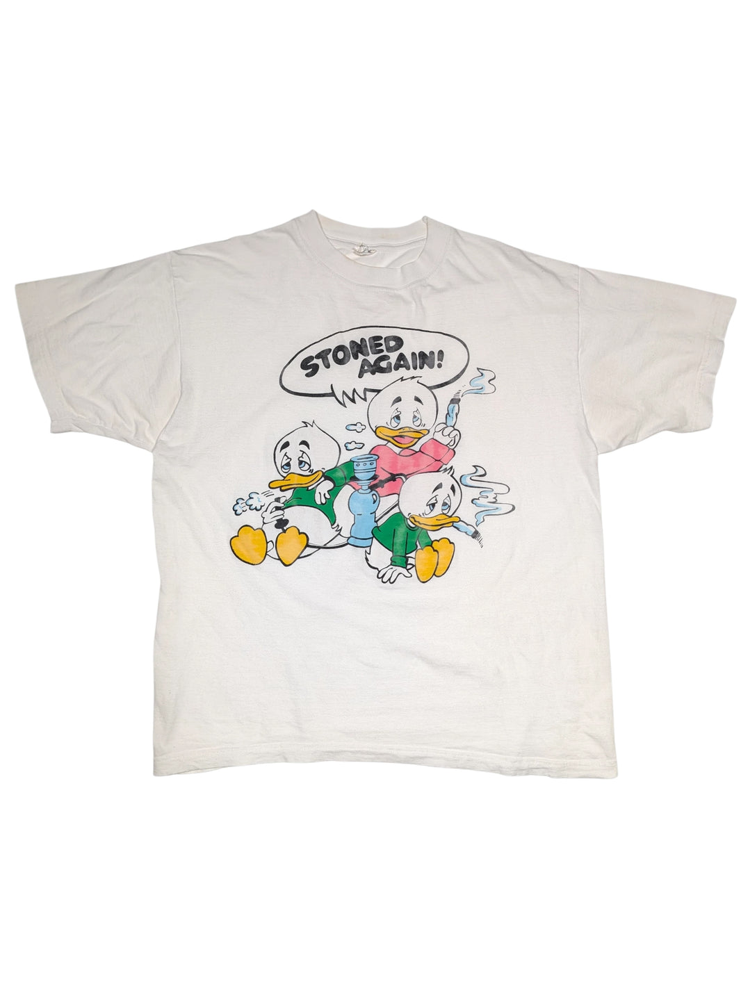 90s “Stoned Again” Cartoon Weed T-Shirt White