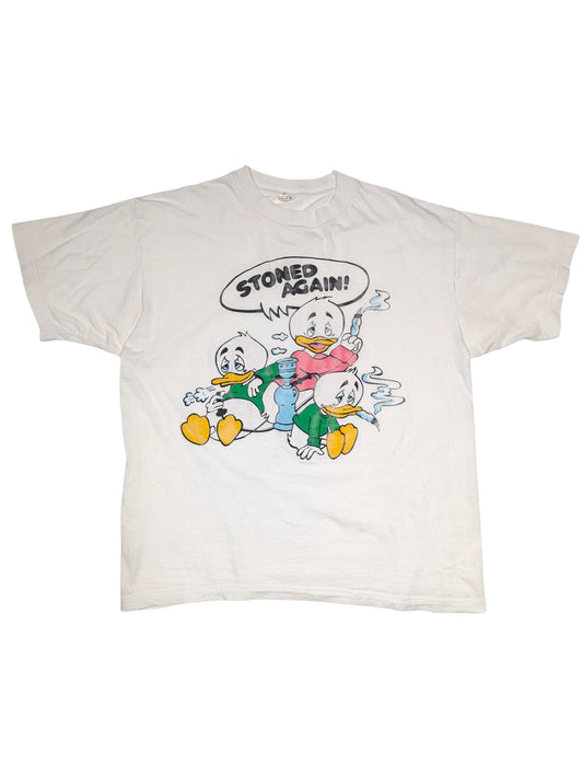 Vintage 90s Stoned Again Cartoon Weed T-Shirt Authentic T-Shirts