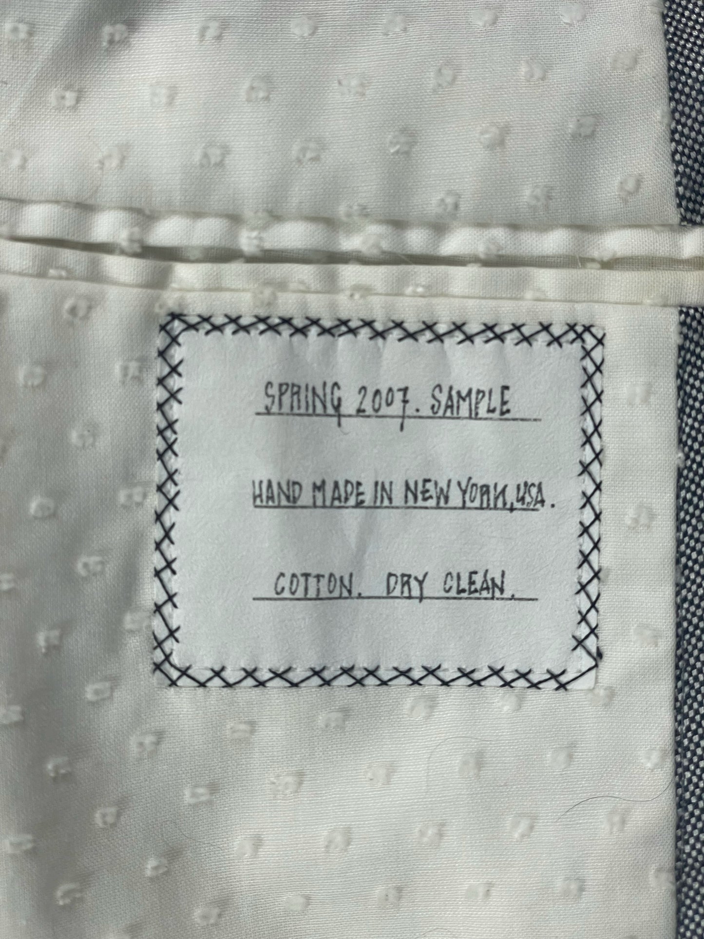 Grey pepper cotton Thom Browne Spring 2007 sleeveless coat with polka dot cotton lining
