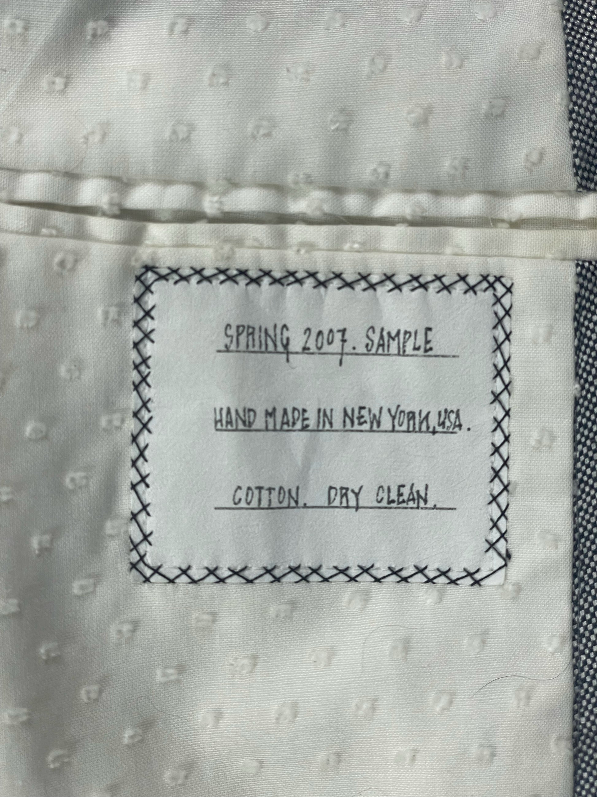 Grey pepper cotton Thom Browne Spring 2007 sleeveless coat with polka dot cotton lining