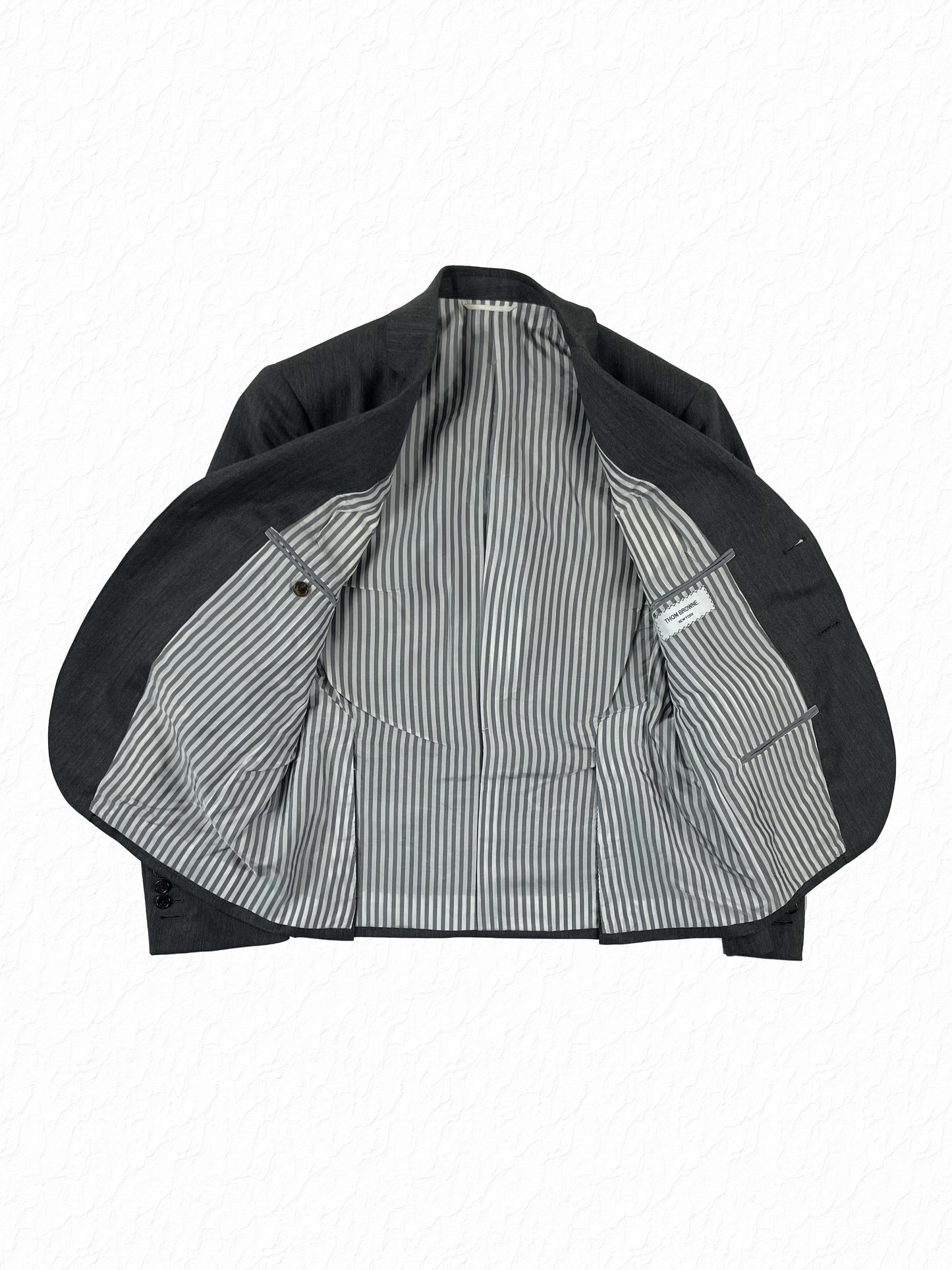 Thom Browne grey and white striped signature lining sport coat