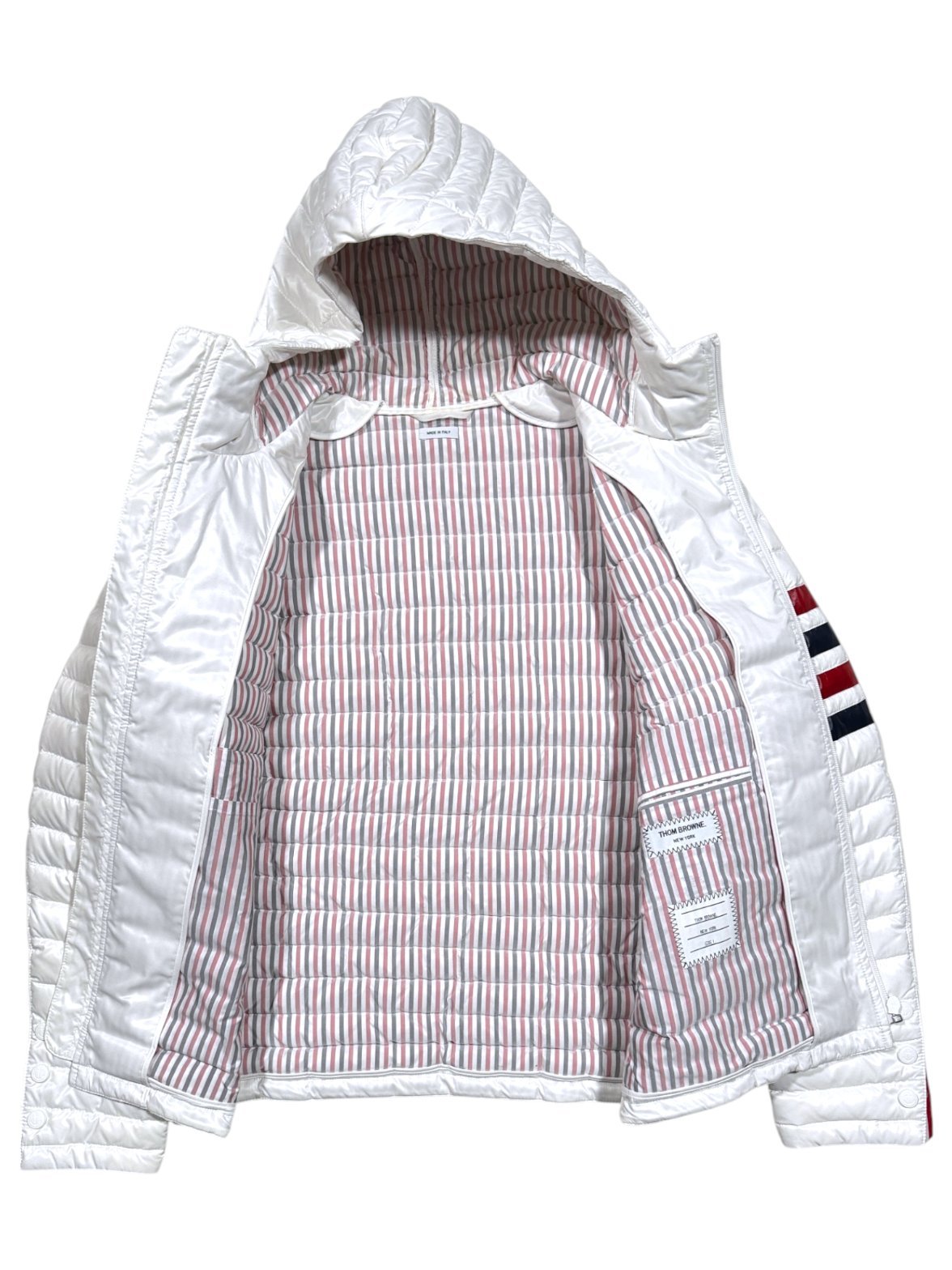 White Nylon Hooded Ski Jacket Thom Browne Quilted Insulated
