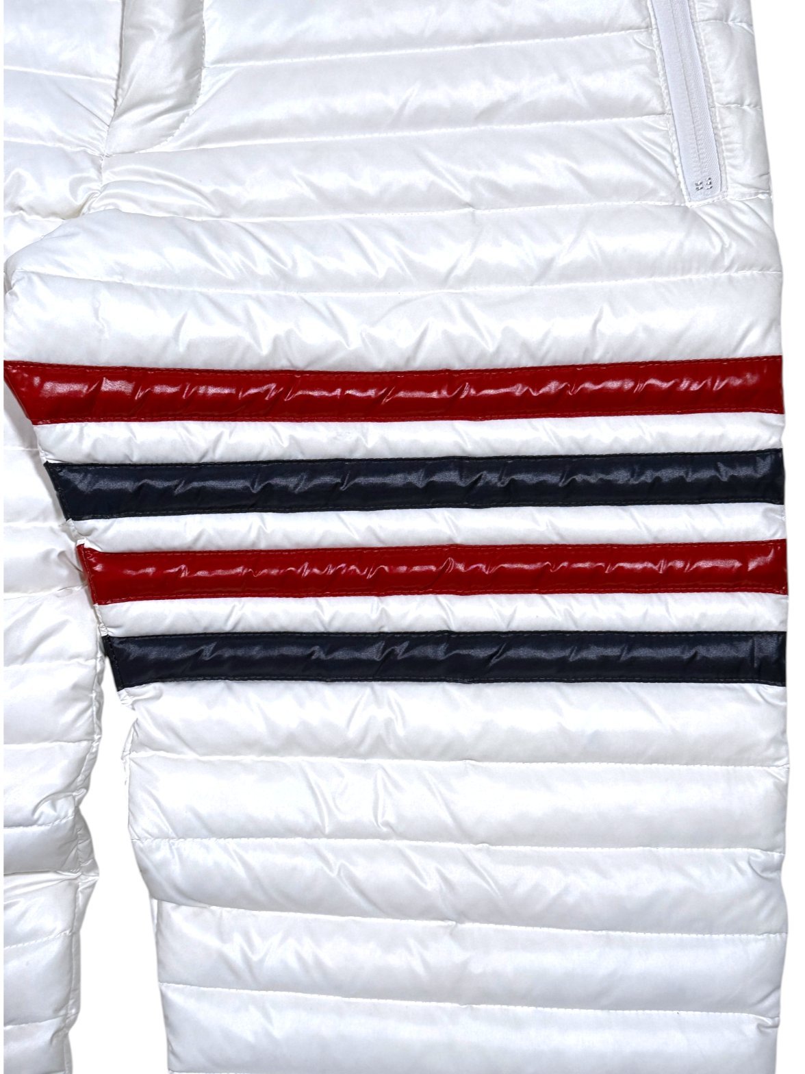 4-Bar Stripe Thom Browne Red Navy White Quilted Thigh Detail