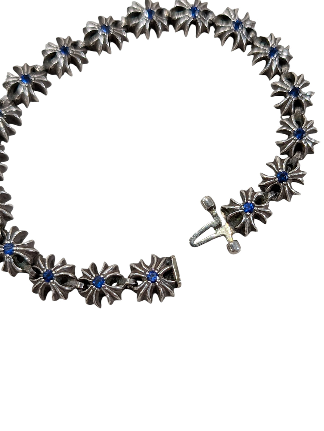chrome hearts tiny ch plus bracelet clasp detail sterling silver 925 blue sapphire jewelry