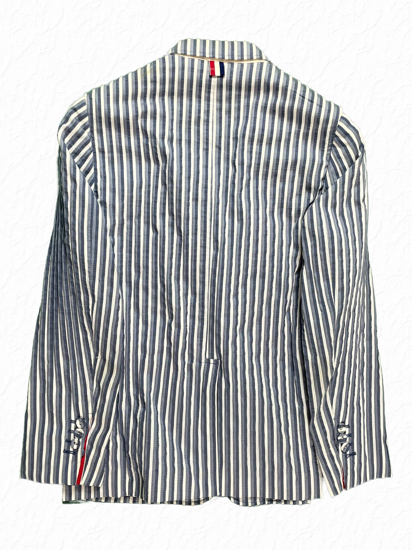 Thom Browne blue and white striped nylon sack jacket Spring 2011