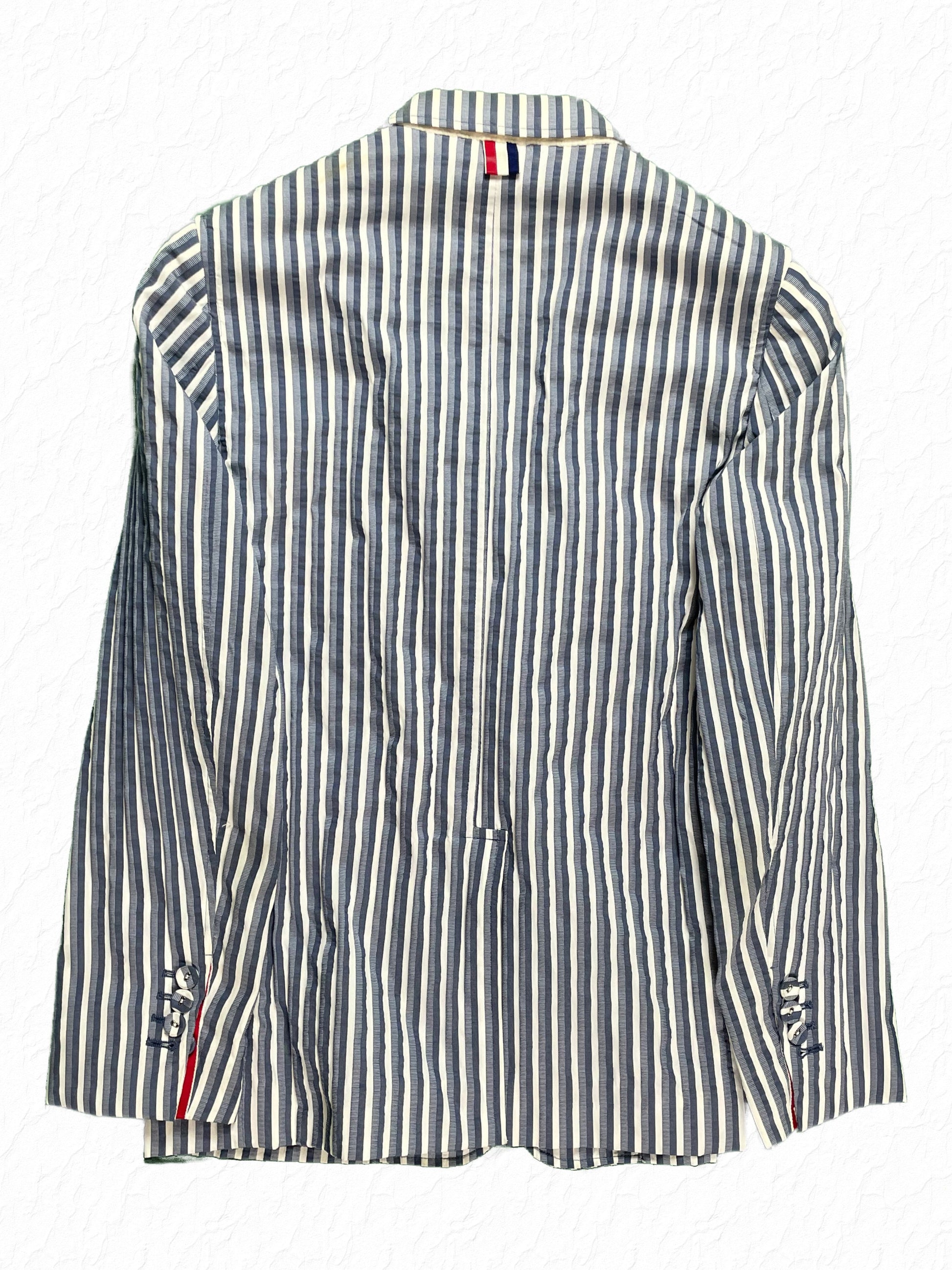 Thom Browne blue and white striped nylon sack jacket Spring 2011