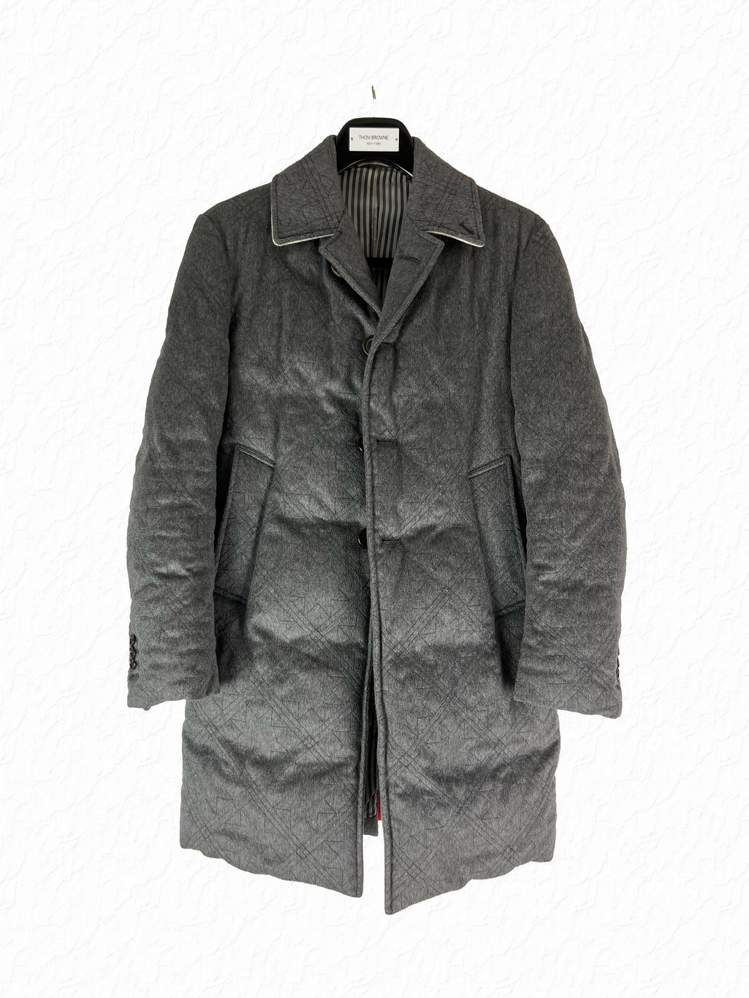 Thom Browne grey Zibeline cashmere quilted Chesterfield coat