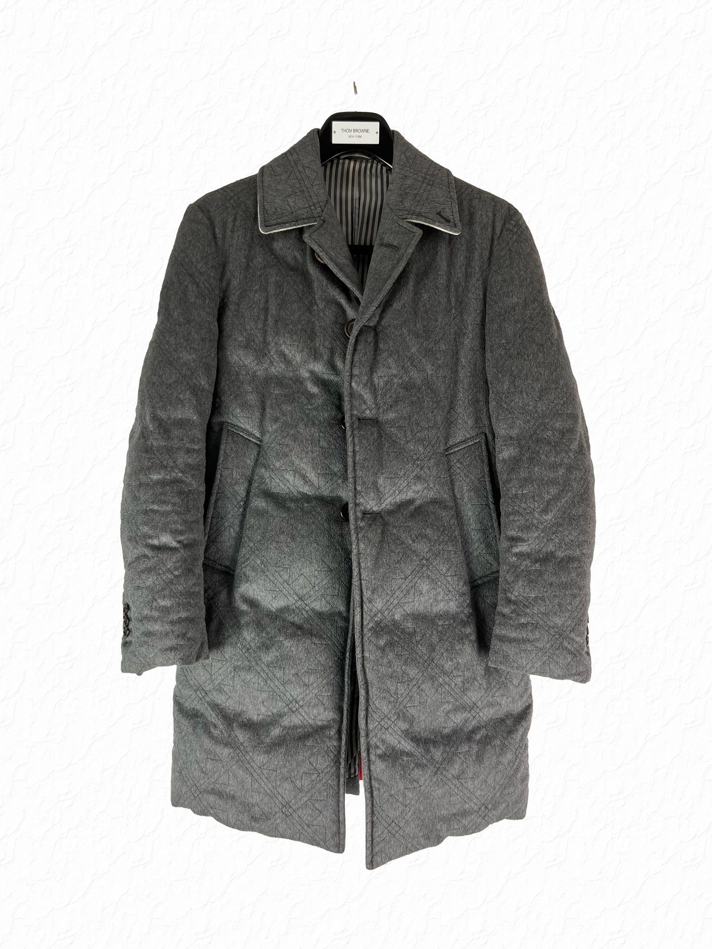 Thom Browne grey Zibeline cashmere quilted Chesterfield coat