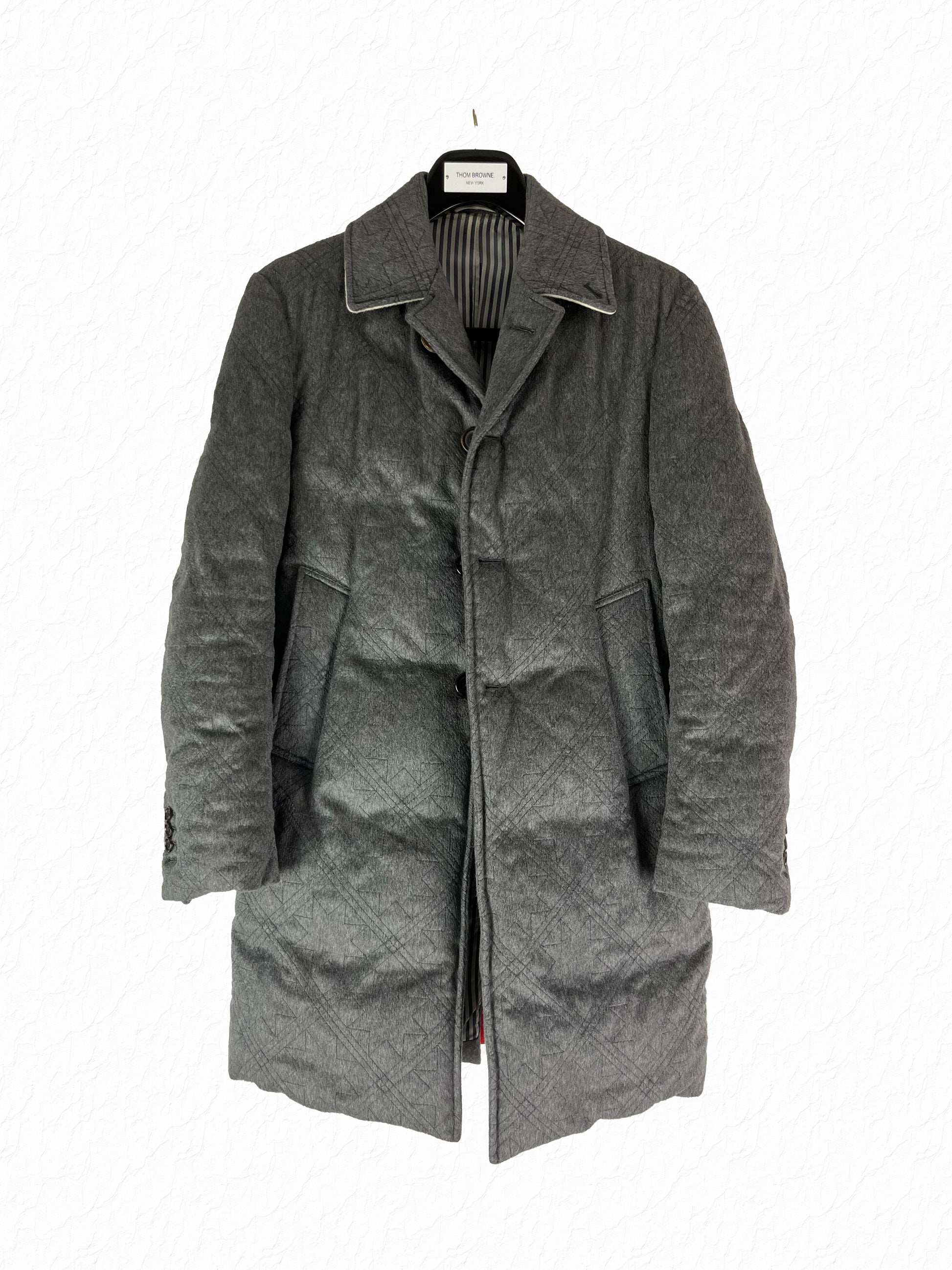 Thom Browne grey Zibeline cashmere quilted Chesterfield coat