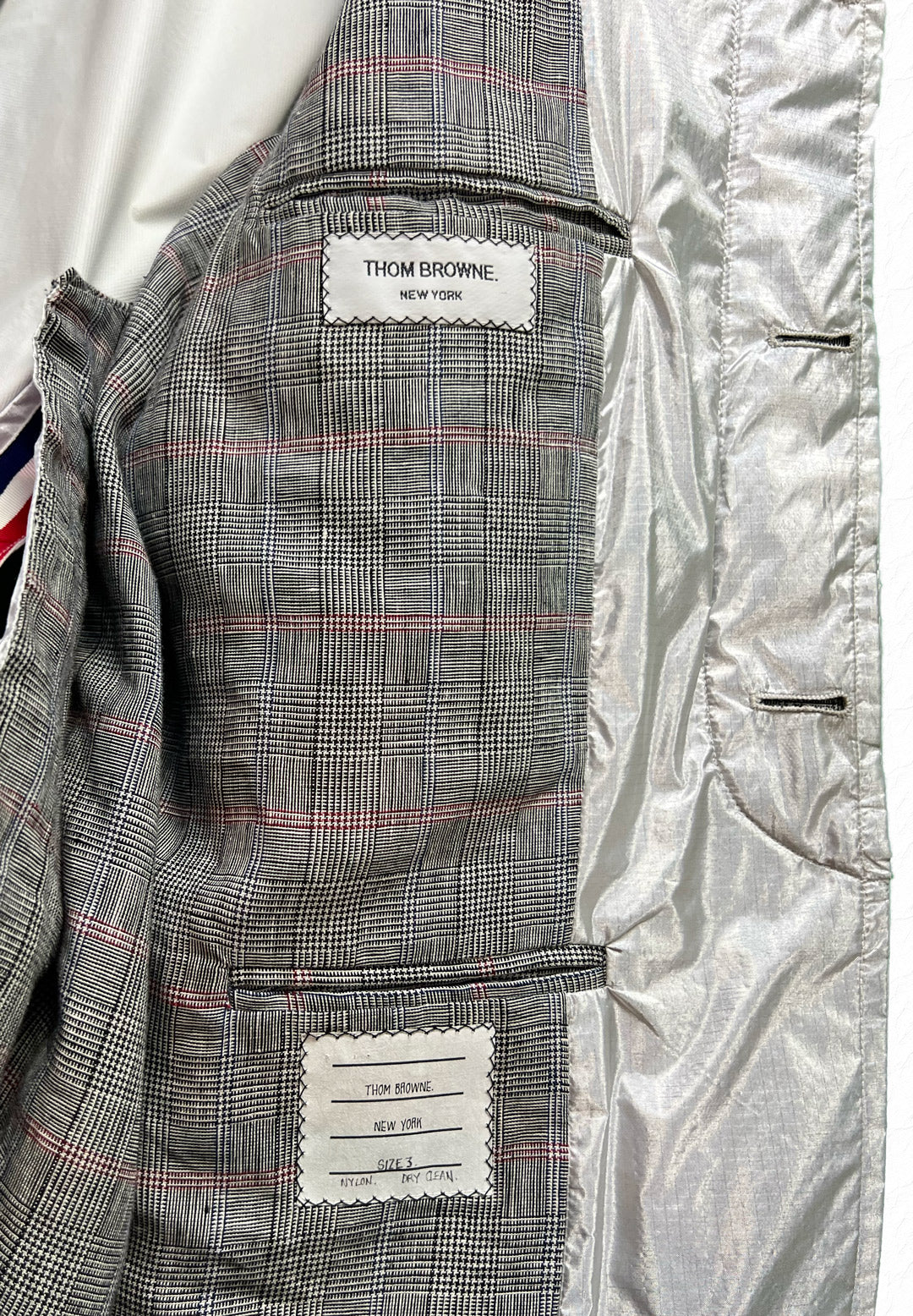 Glen Plaid Cotton Lining on Thom Browne Reflective Chesterfield Coat