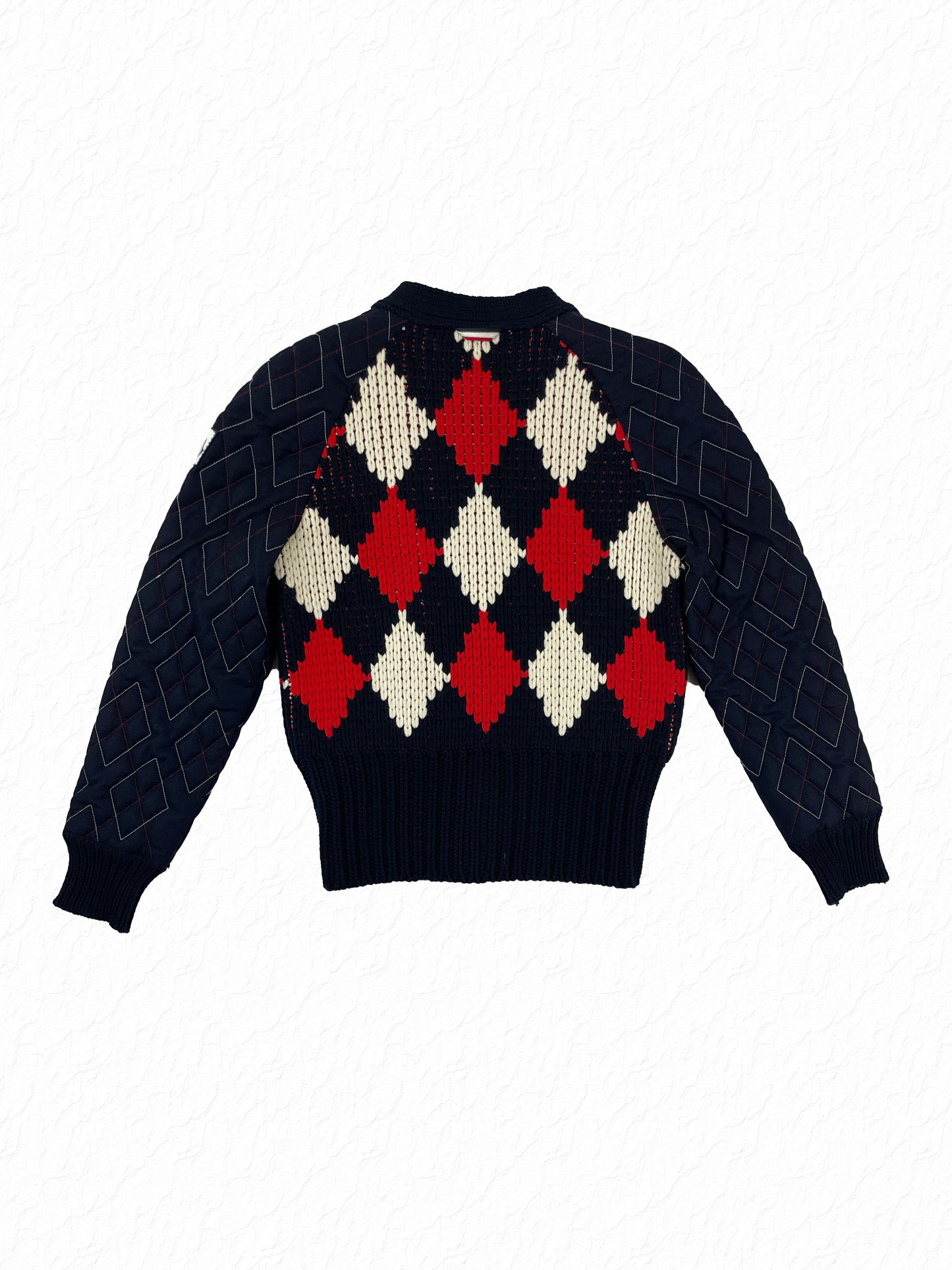 Moncler Gamme Bleu quilted down sleeve wool argyle cardigan