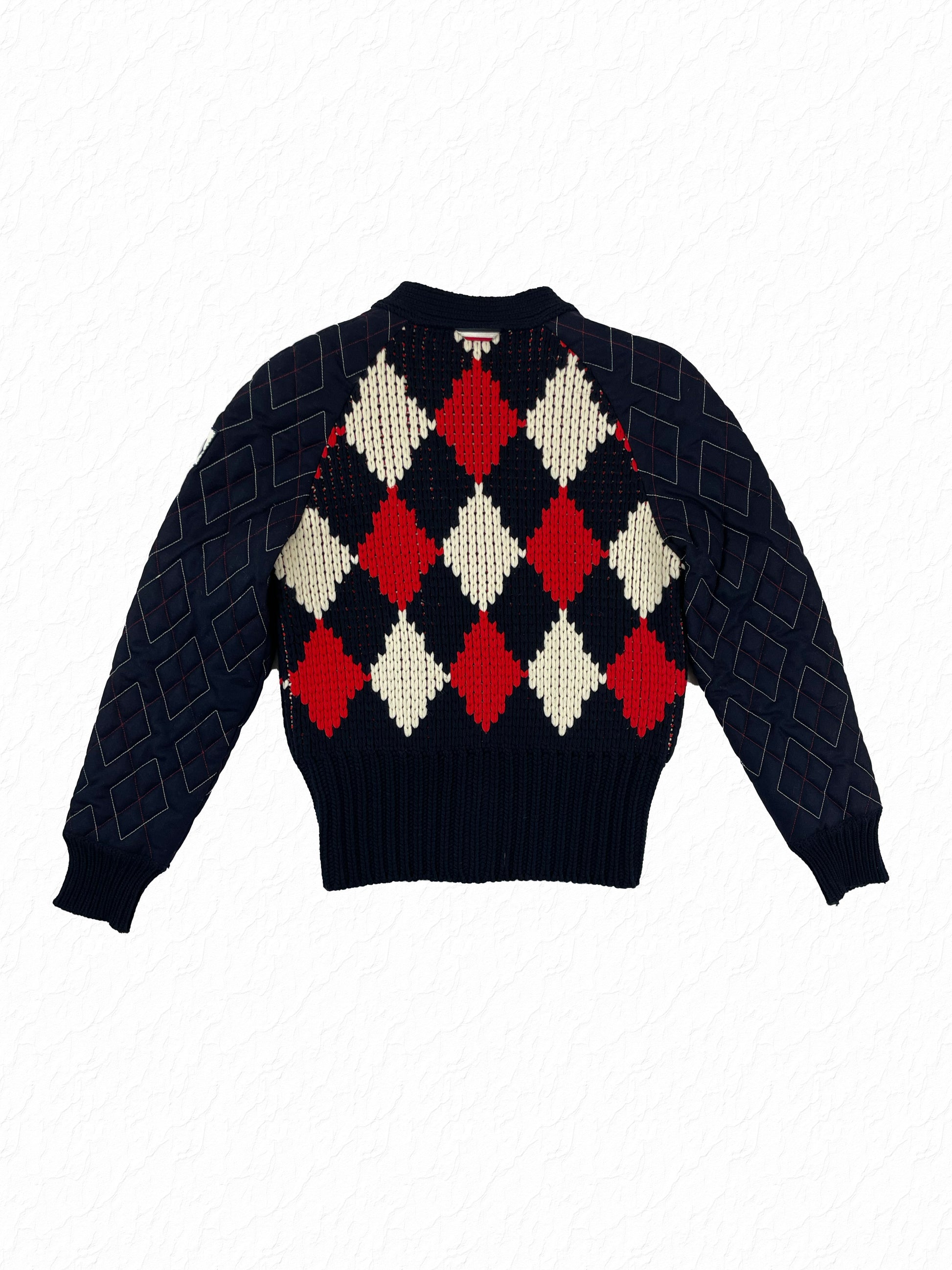 Moncler Gamme Bleu quilted down sleeve wool argyle cardigan