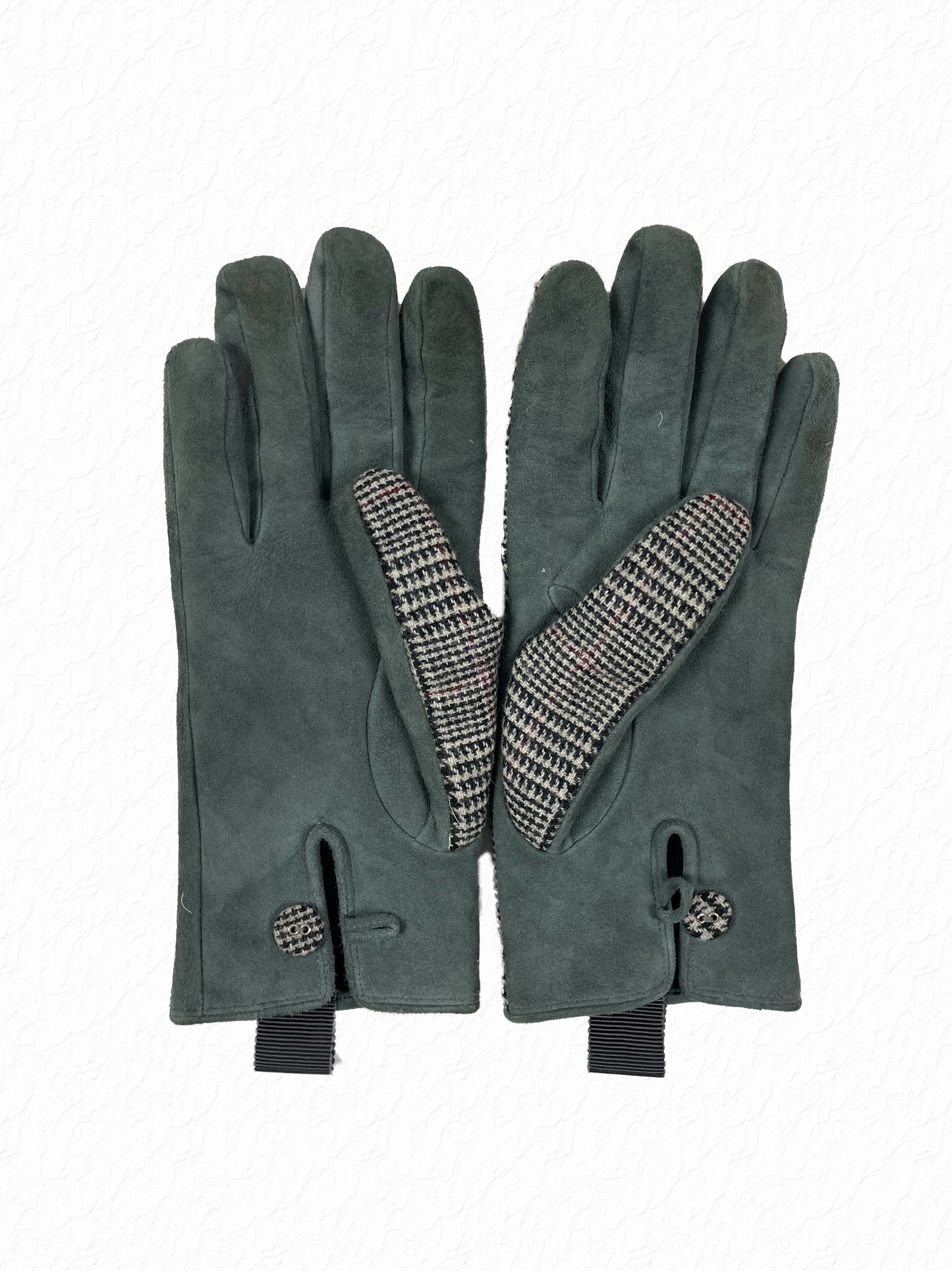 Thom Browne Prince of Wales houndstooth gloves in green suede