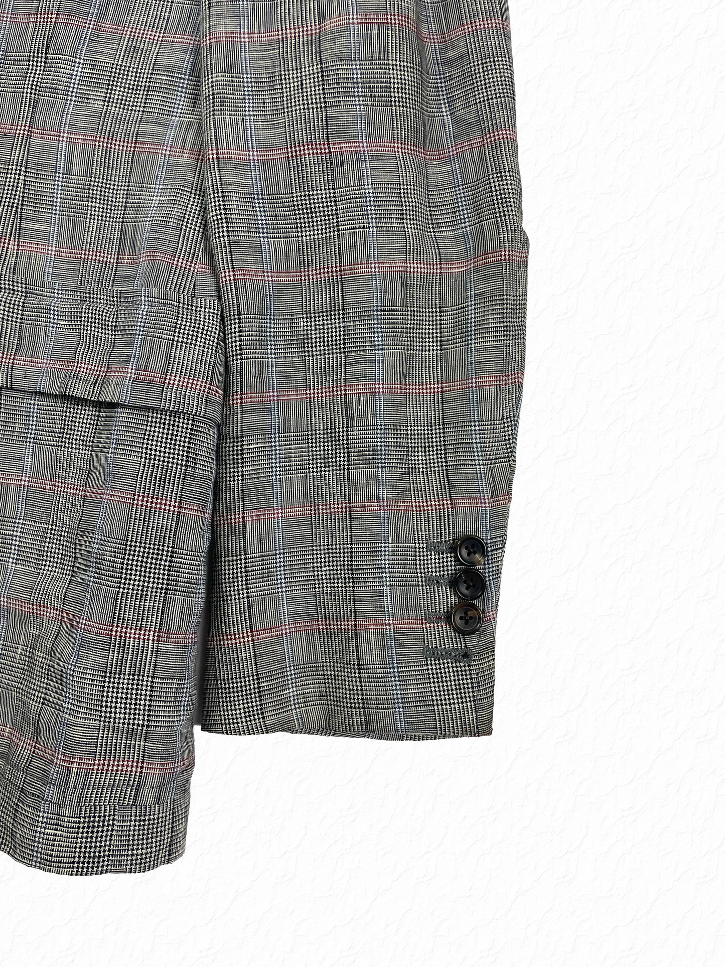 Prince of Wales check linen blazer with red overcheck by Thom Browne