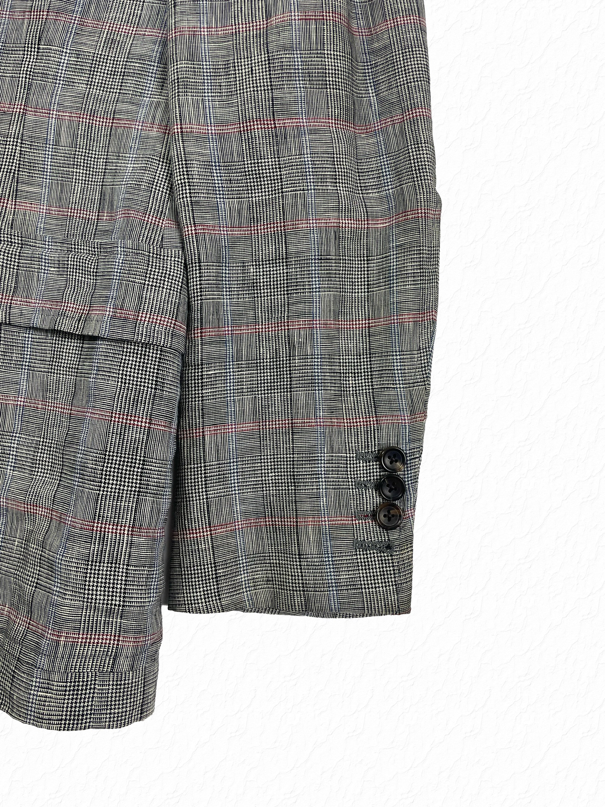 Prince of Wales check linen blazer with red overcheck by Thom Browne