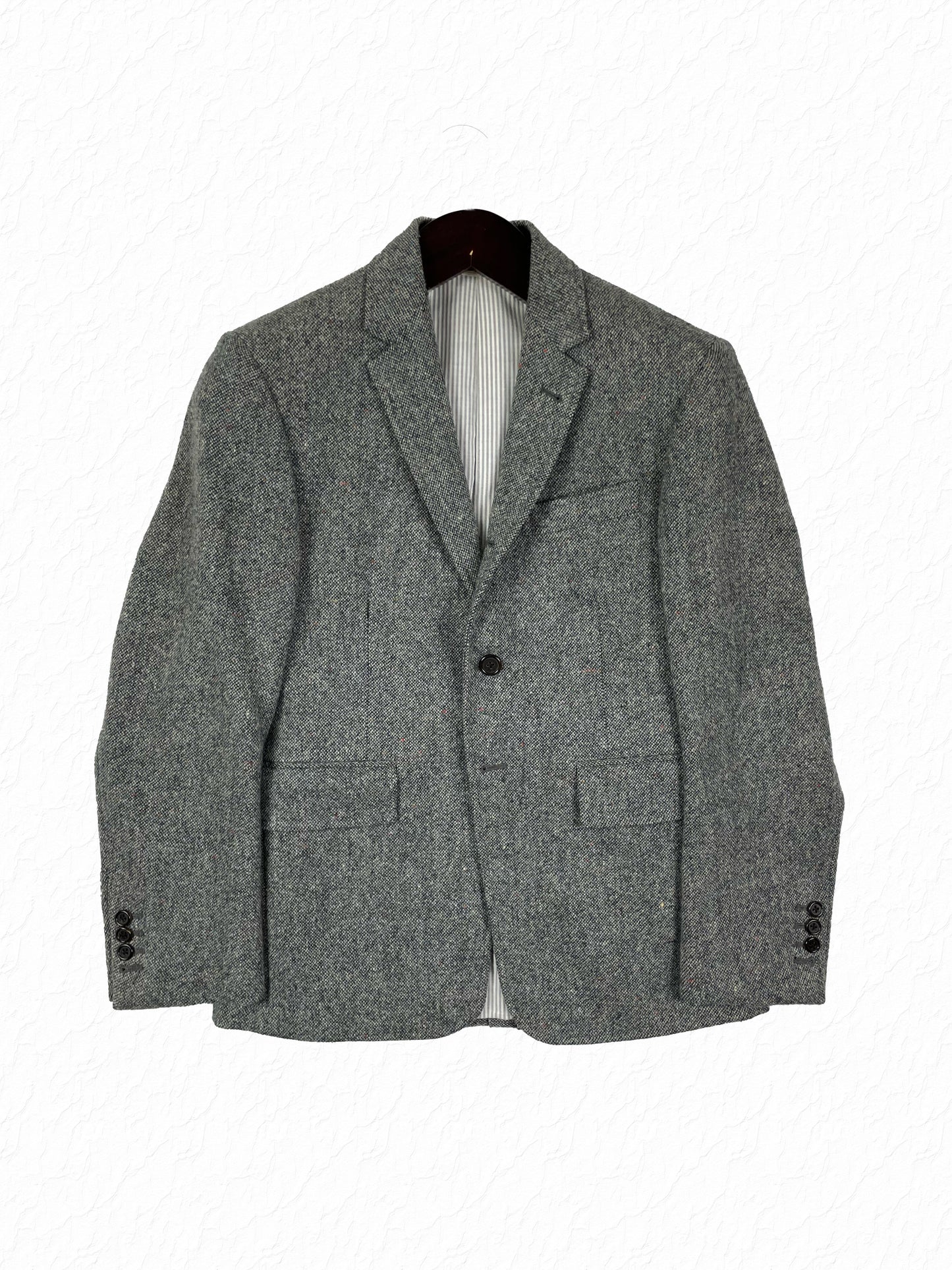 Thom Browne grey tweed sport coat with notch lapel and two button closure