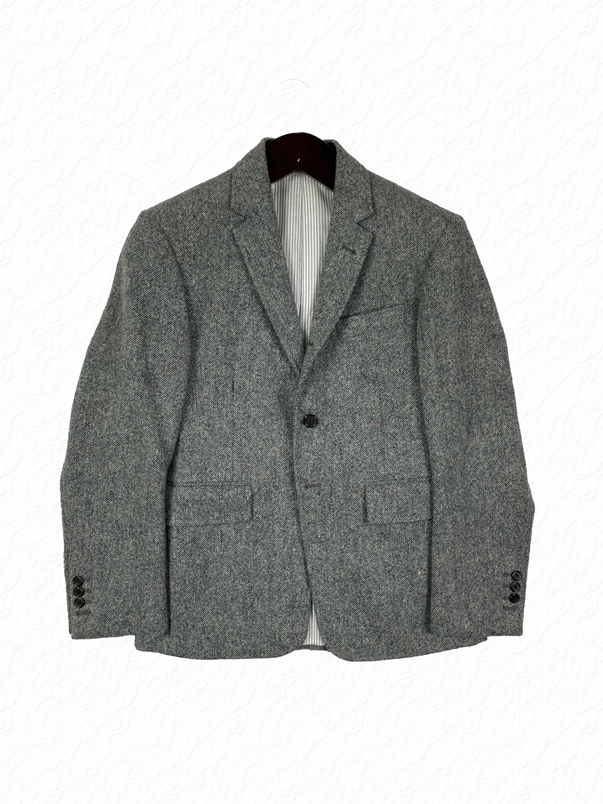 Thom Browne grey tweed sport coat with notch lapel and two button closure