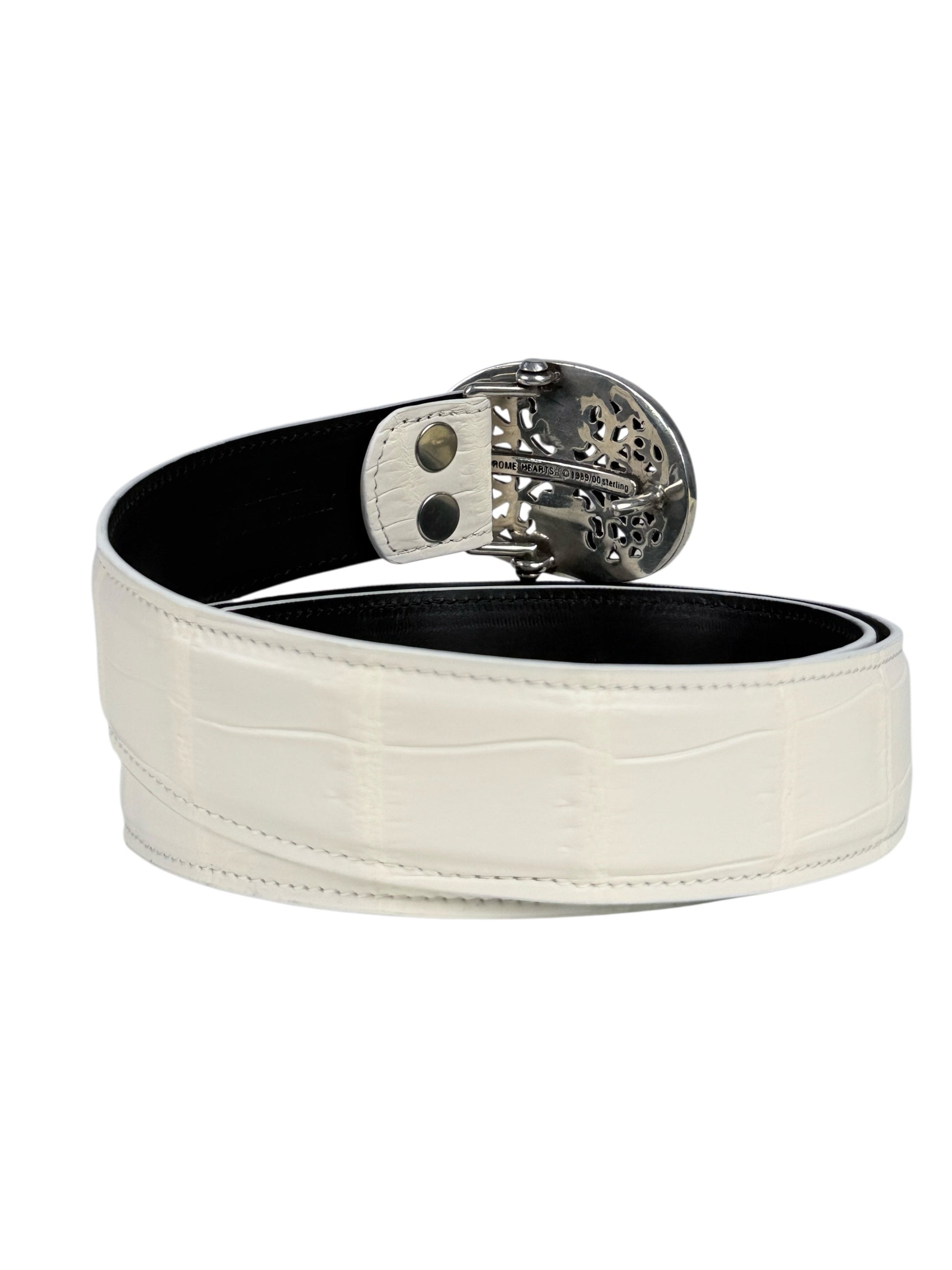 Exotic crocodile leather belt strap by AMAL in matte white