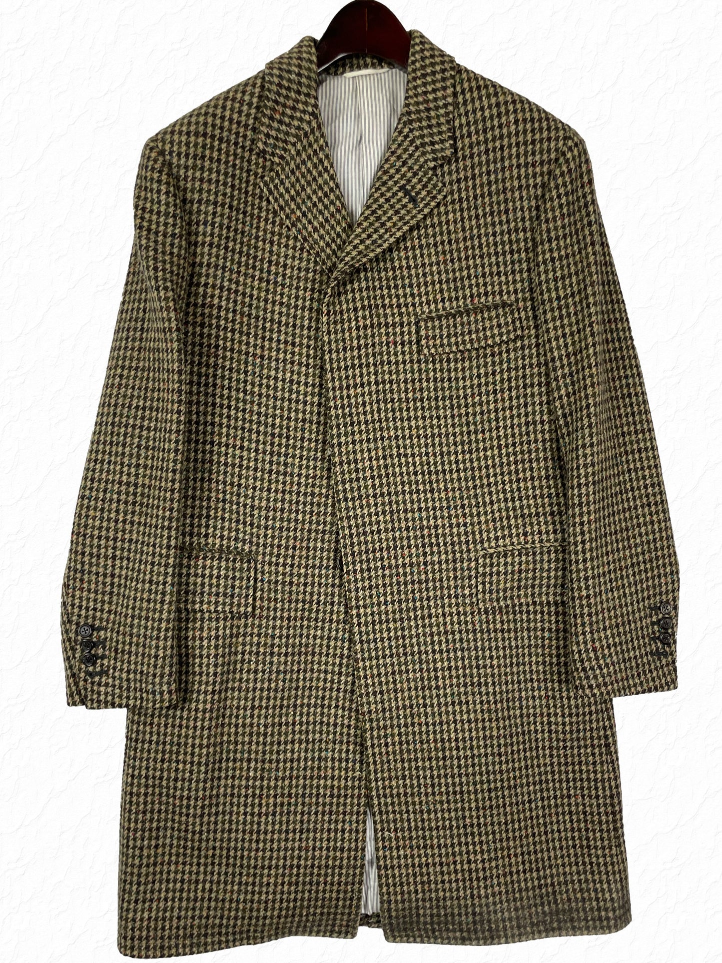 Thom Browne houndstooth wool Chesterfield overcoat in multicolor flecked tweed