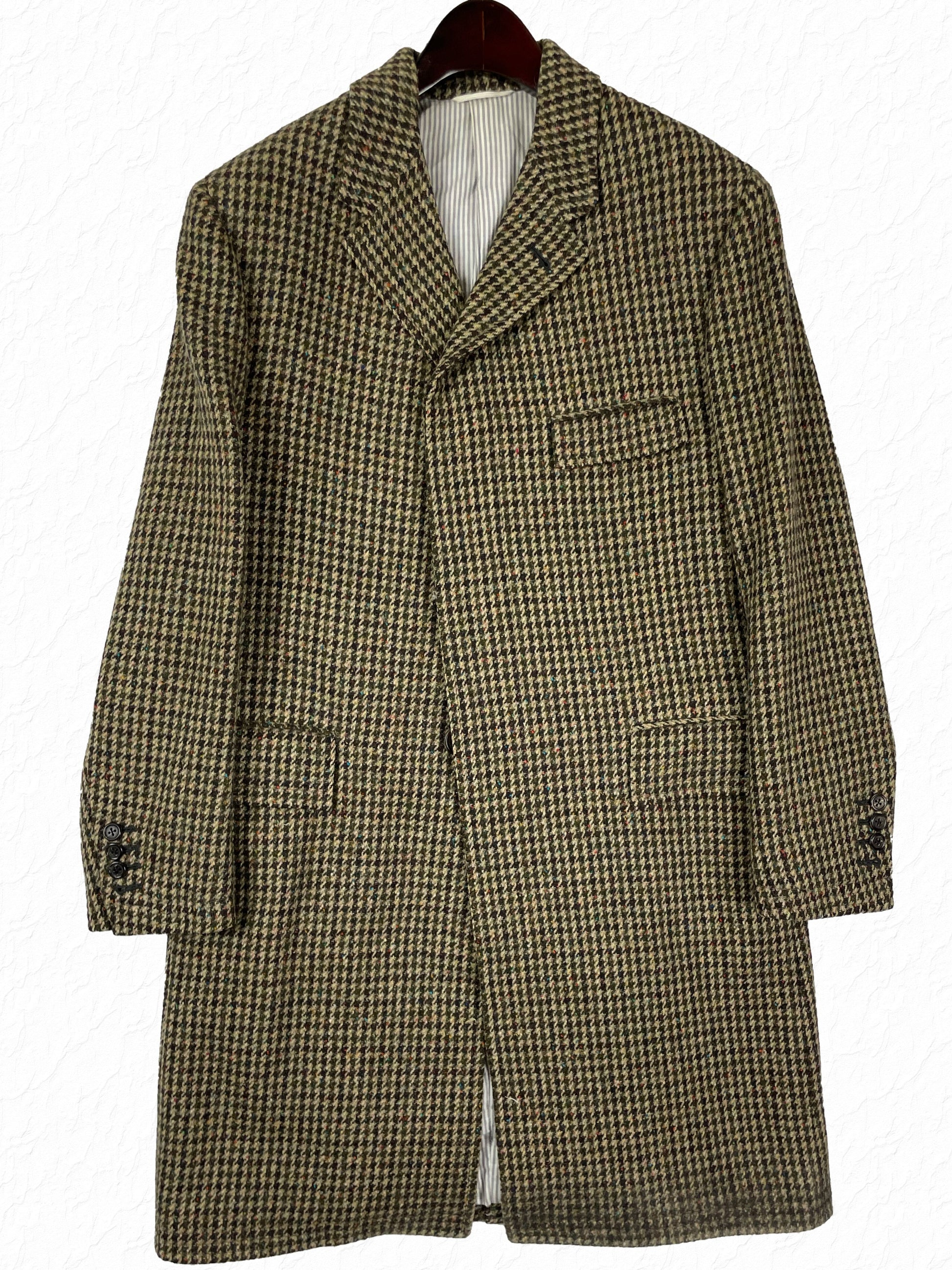 Thom Browne houndstooth wool Chesterfield overcoat in multicolor flecked tweed