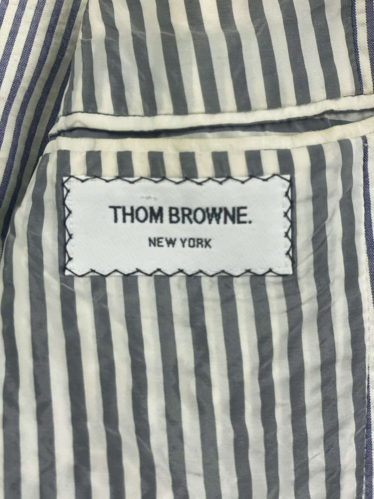 Thom Browne bespoke blazer handmade in New York with striped cotton lining