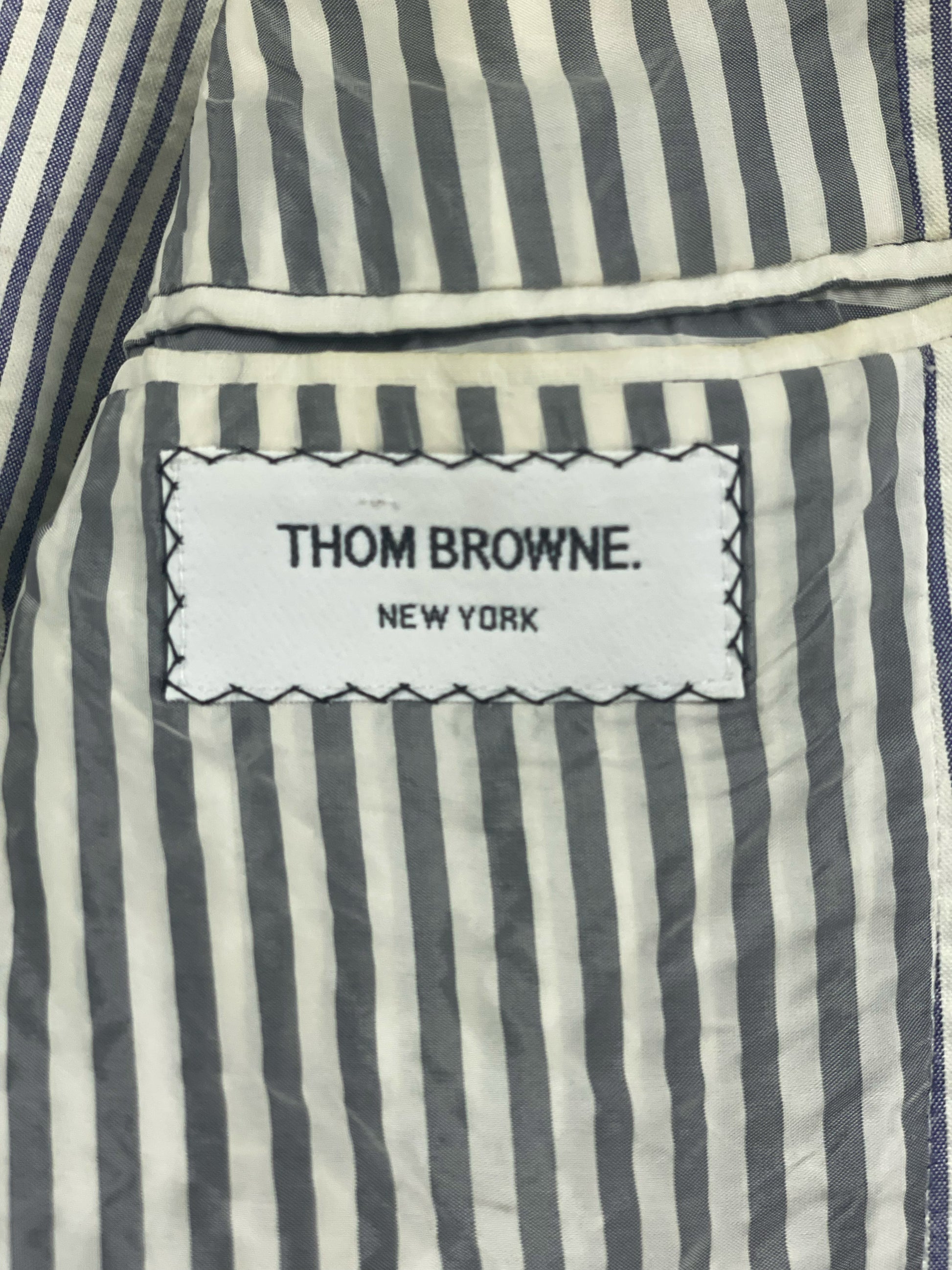 Thom Browne bespoke blazer handmade in New York with striped cotton lining