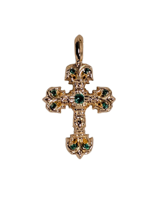 chrome hearts xs filigree cross pendant 22k gold emerald charm jewelry rare collectible