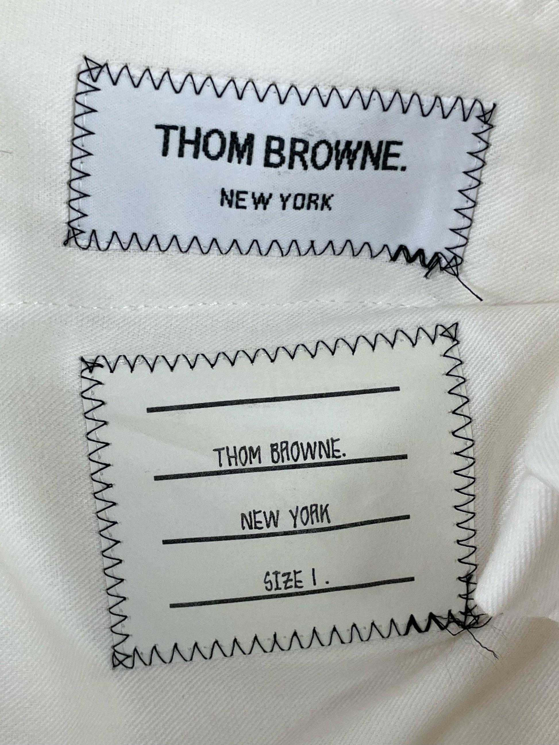 White cotton seersucker Thom Browne trousers from Spring 2014